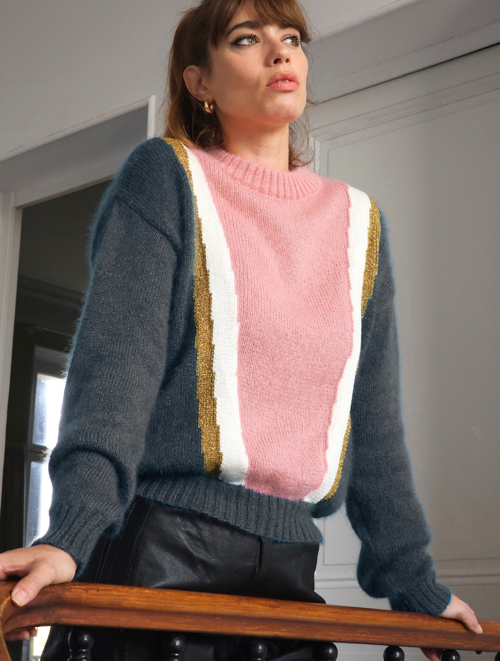 Annyblatt Serena maglione mohair grigio e rosa lurex