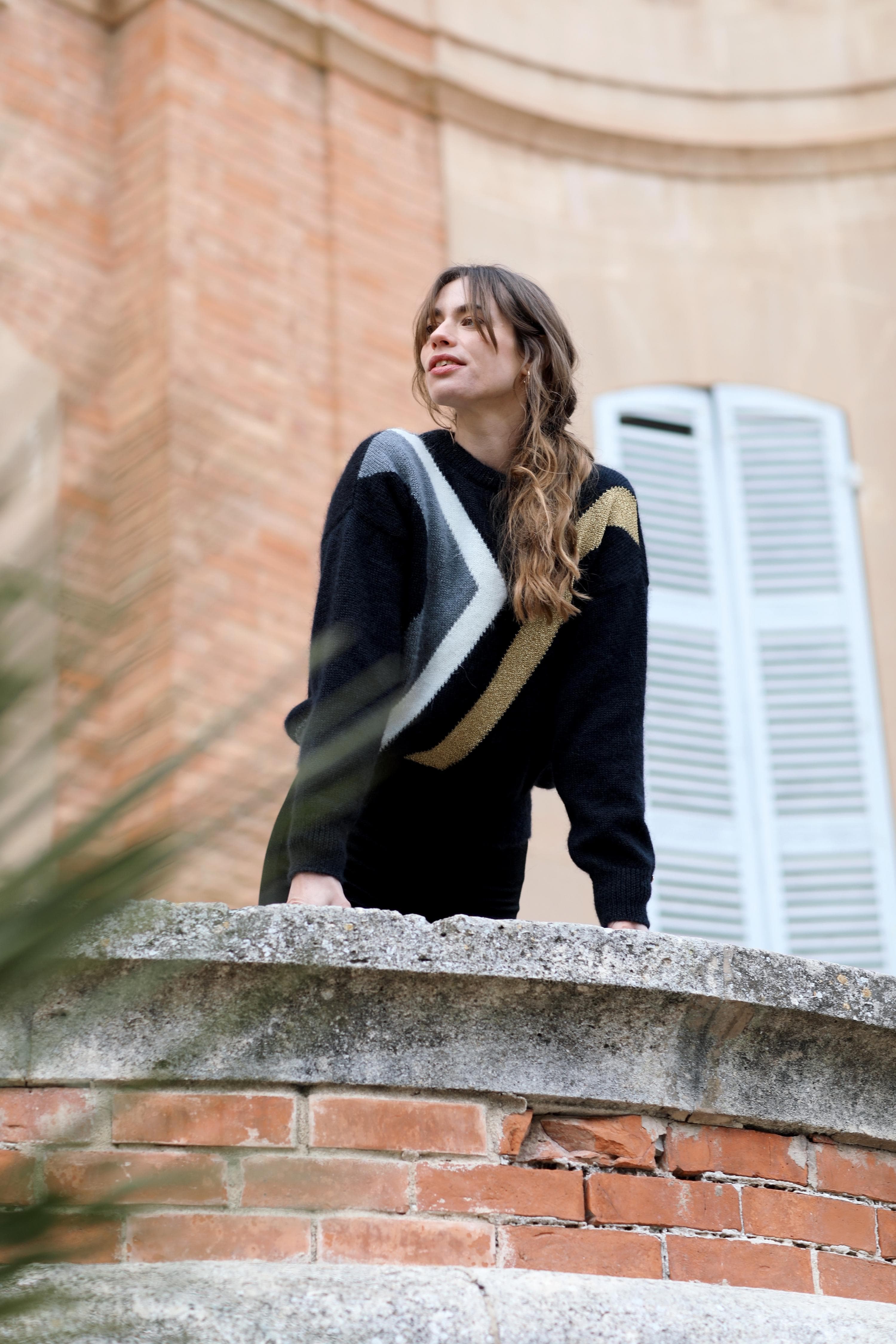 Annyblatt Inès maglione donna taglia S nero naturale mohair