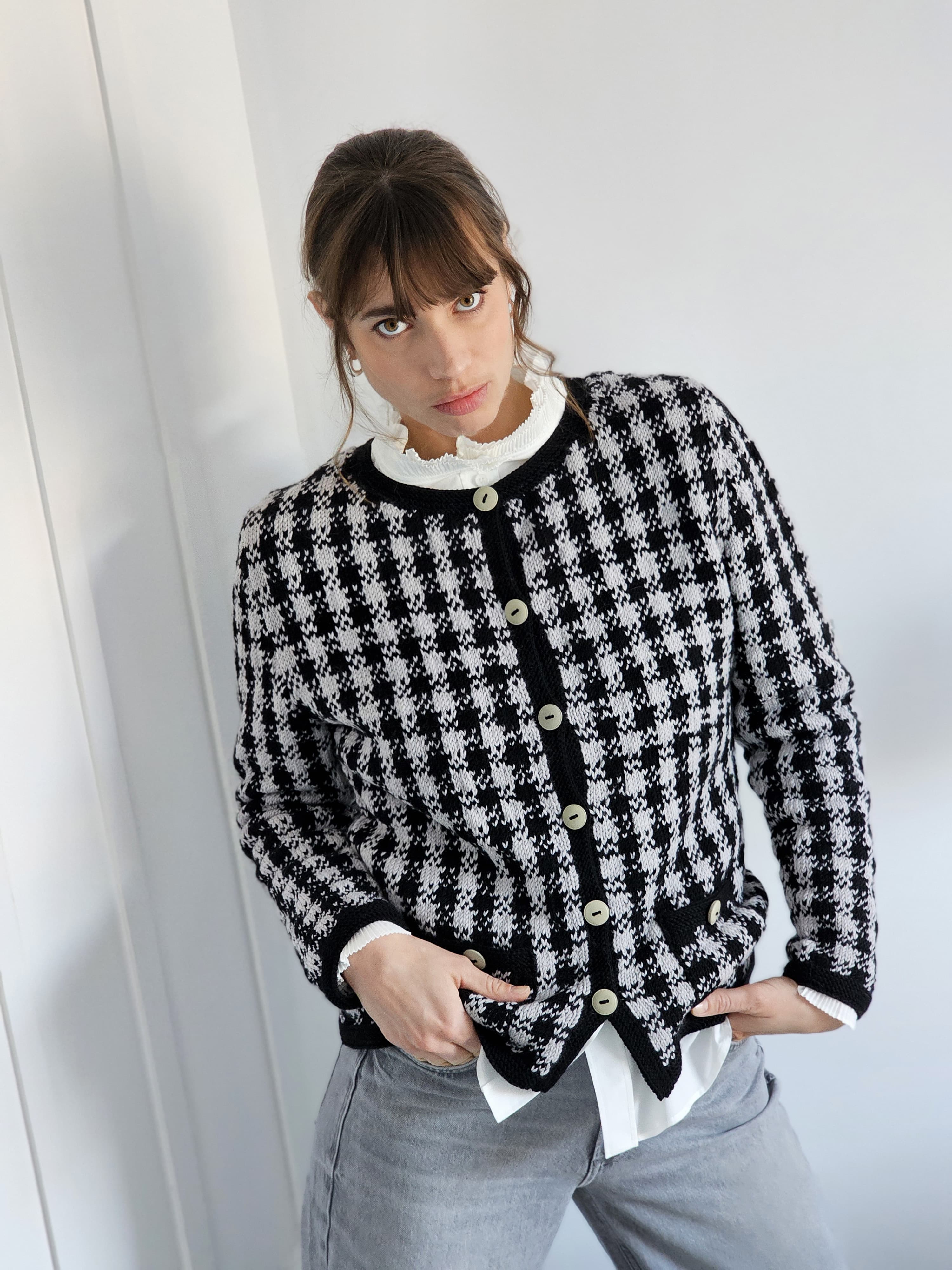 Anny Blatt Eliza kit cardigan merinos givre jacquard