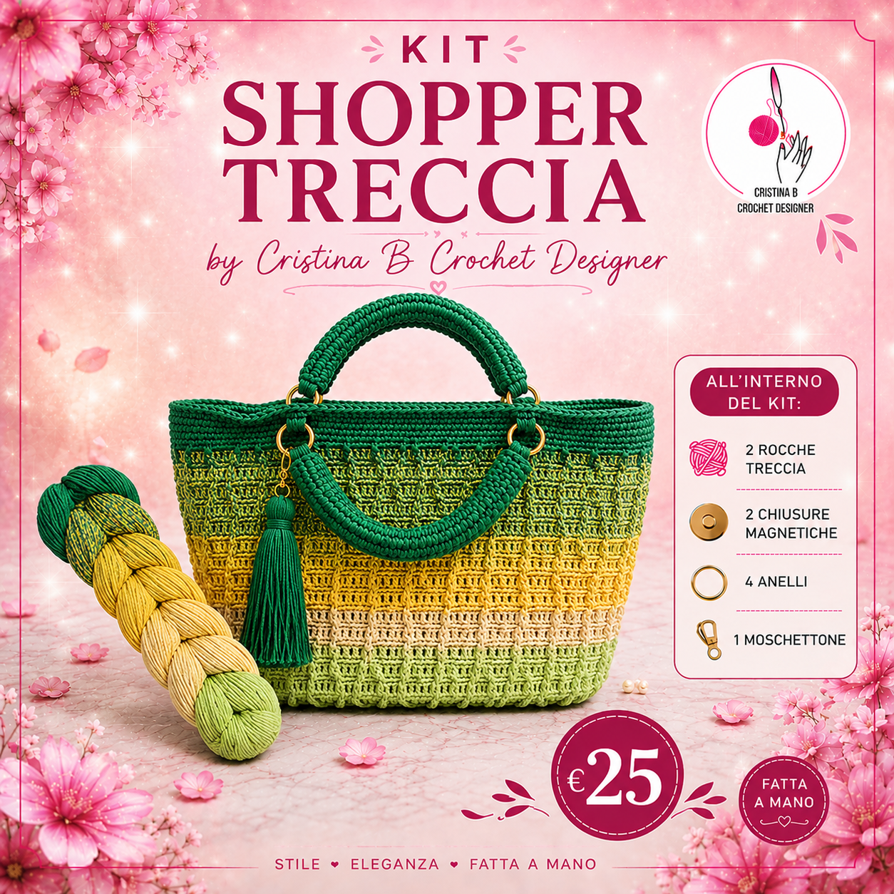 Treccia Shopper Kit borsa uncinetto Mix Rosso Grigio