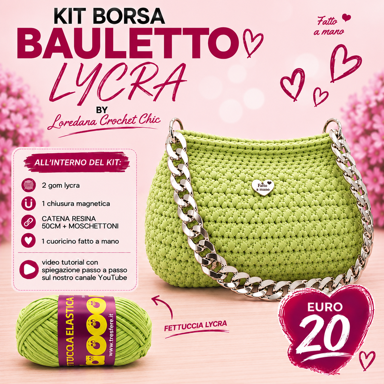 Crochet Chic Bauletto kit borsa fettuccia bordeaux 40