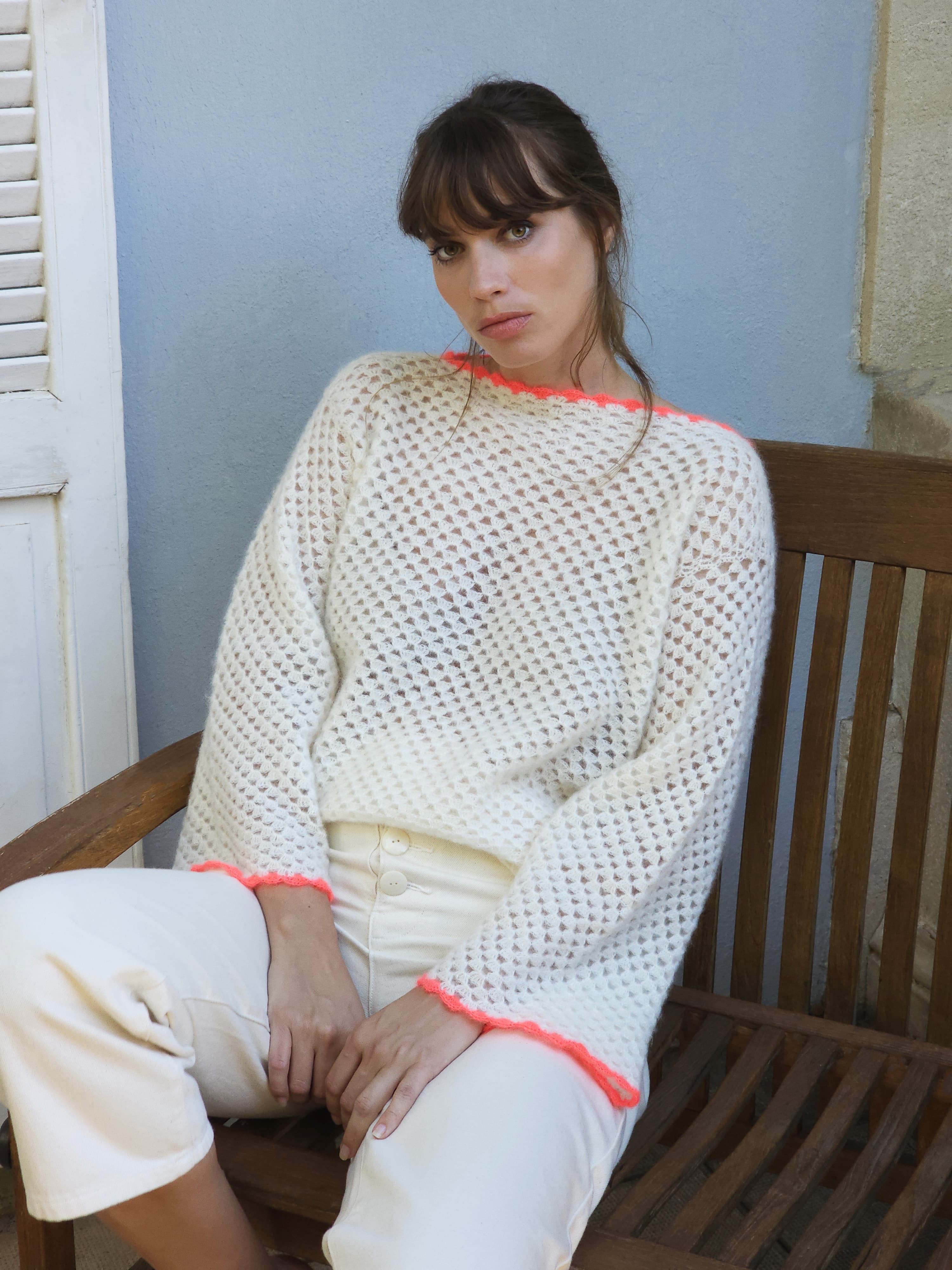 Annyblatt Eva kit pullover uncinetto mohair naturale neon