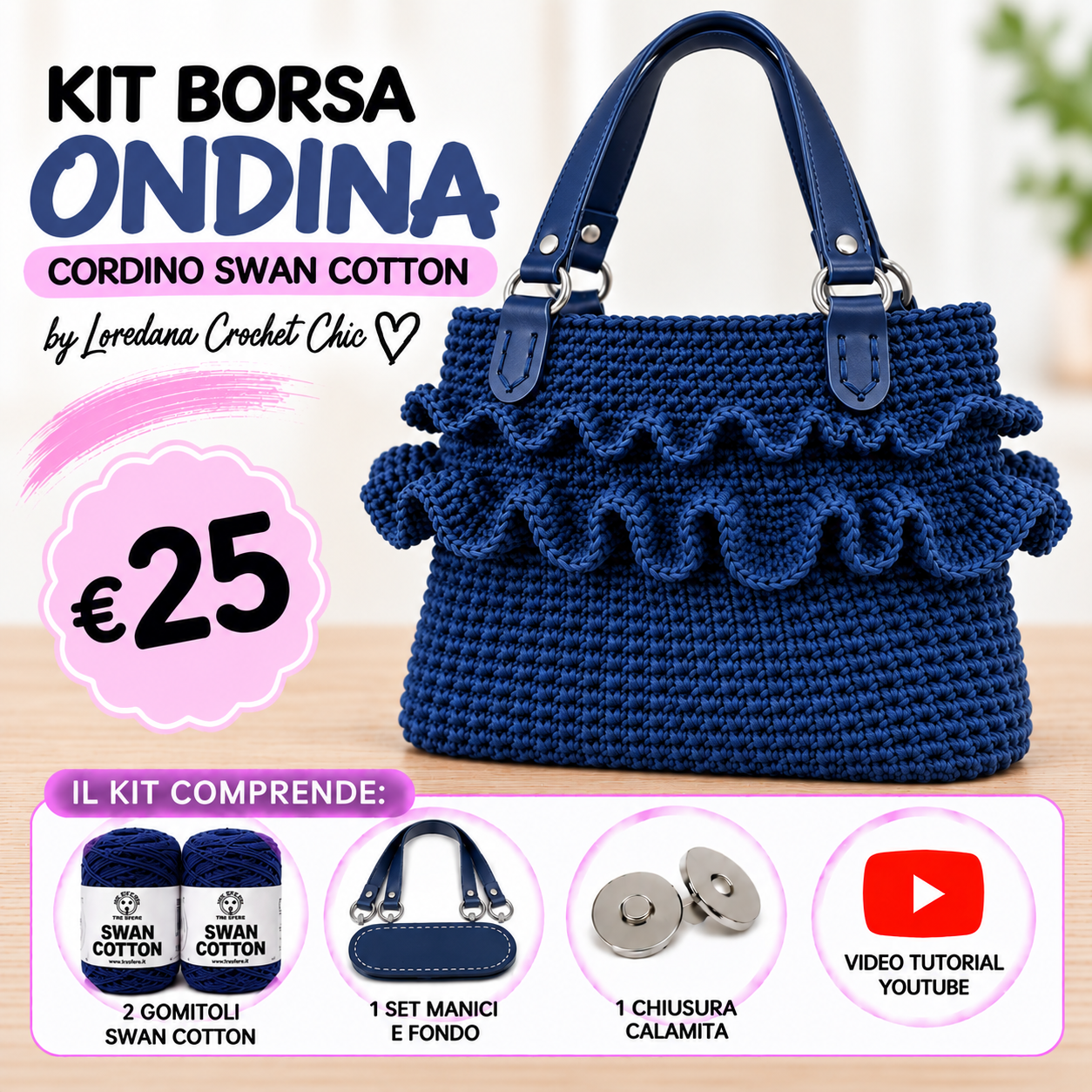 Il Filo di Arianna Ondina kit borsa uncinetto Set Bianco