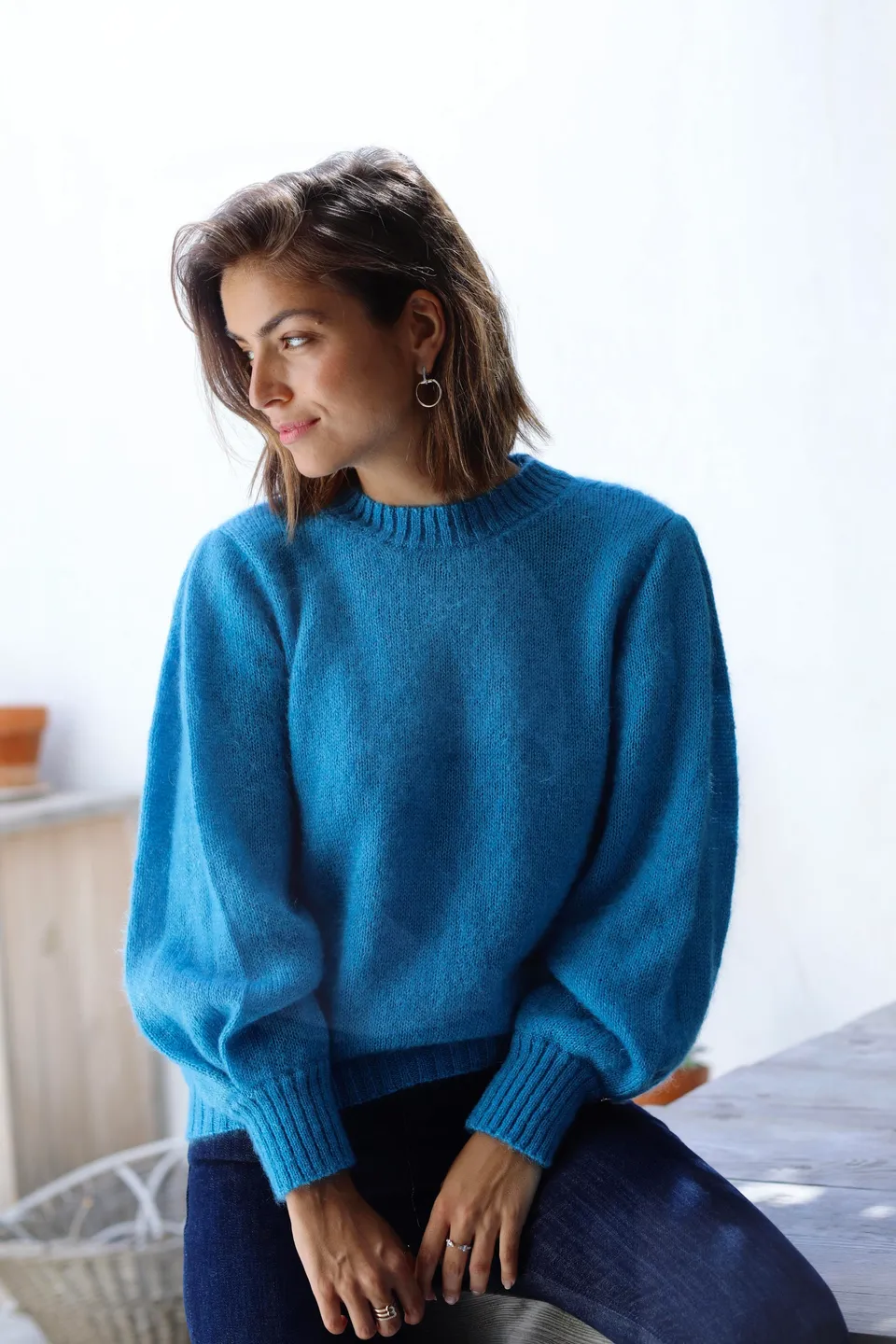 Anny Blatt Alix maglione mohair blu geai