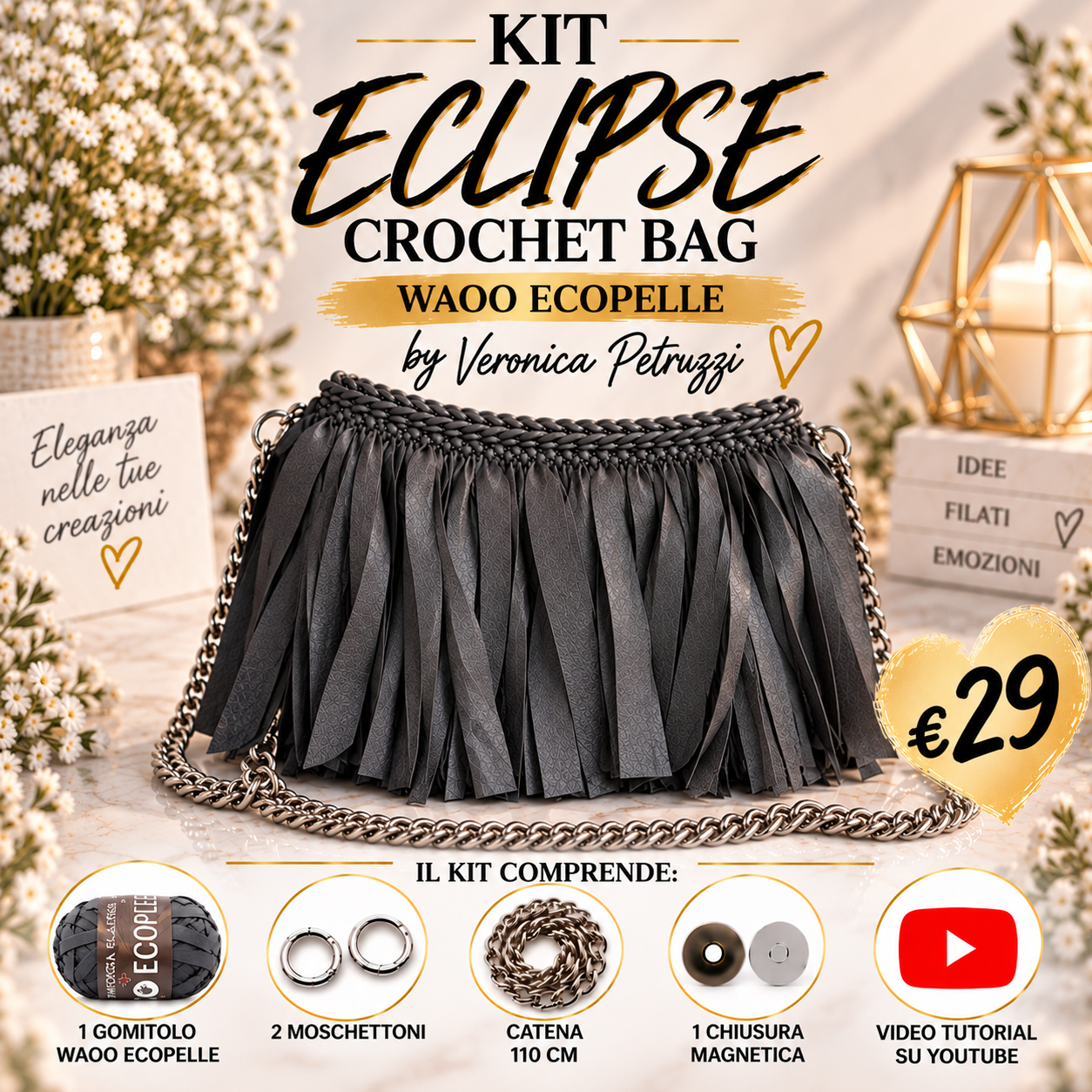 Il Filo di Arianna Kit Eclipse Crochet Bag borsa Carbon 09