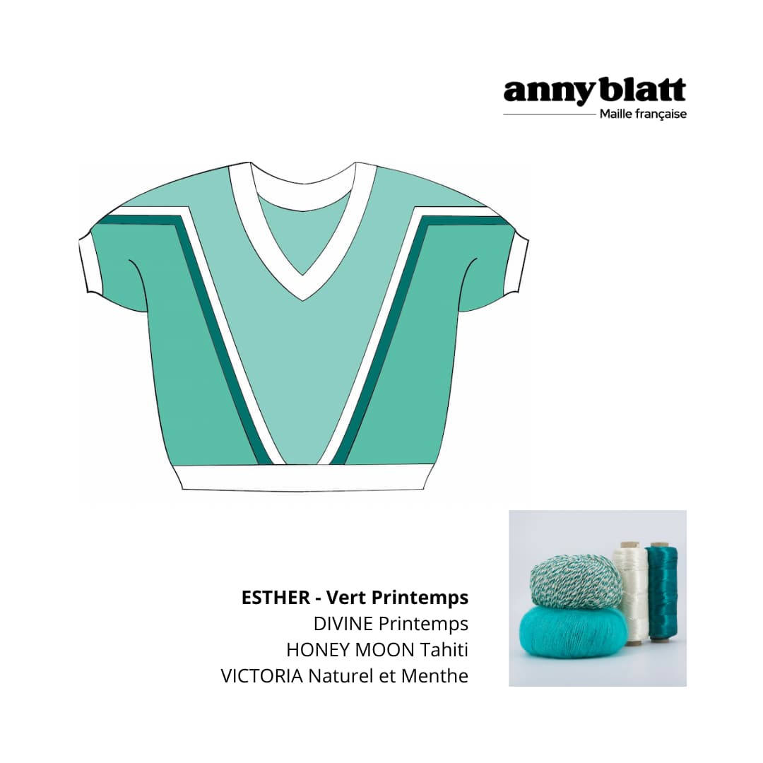 Anny Blatt Esther pull kit maglia scollo a V mohair Blu Madone