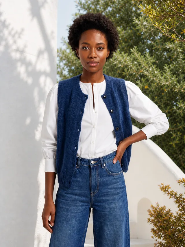 Anny Blatt Cali gilet donna blu profondo taglia S in mohair