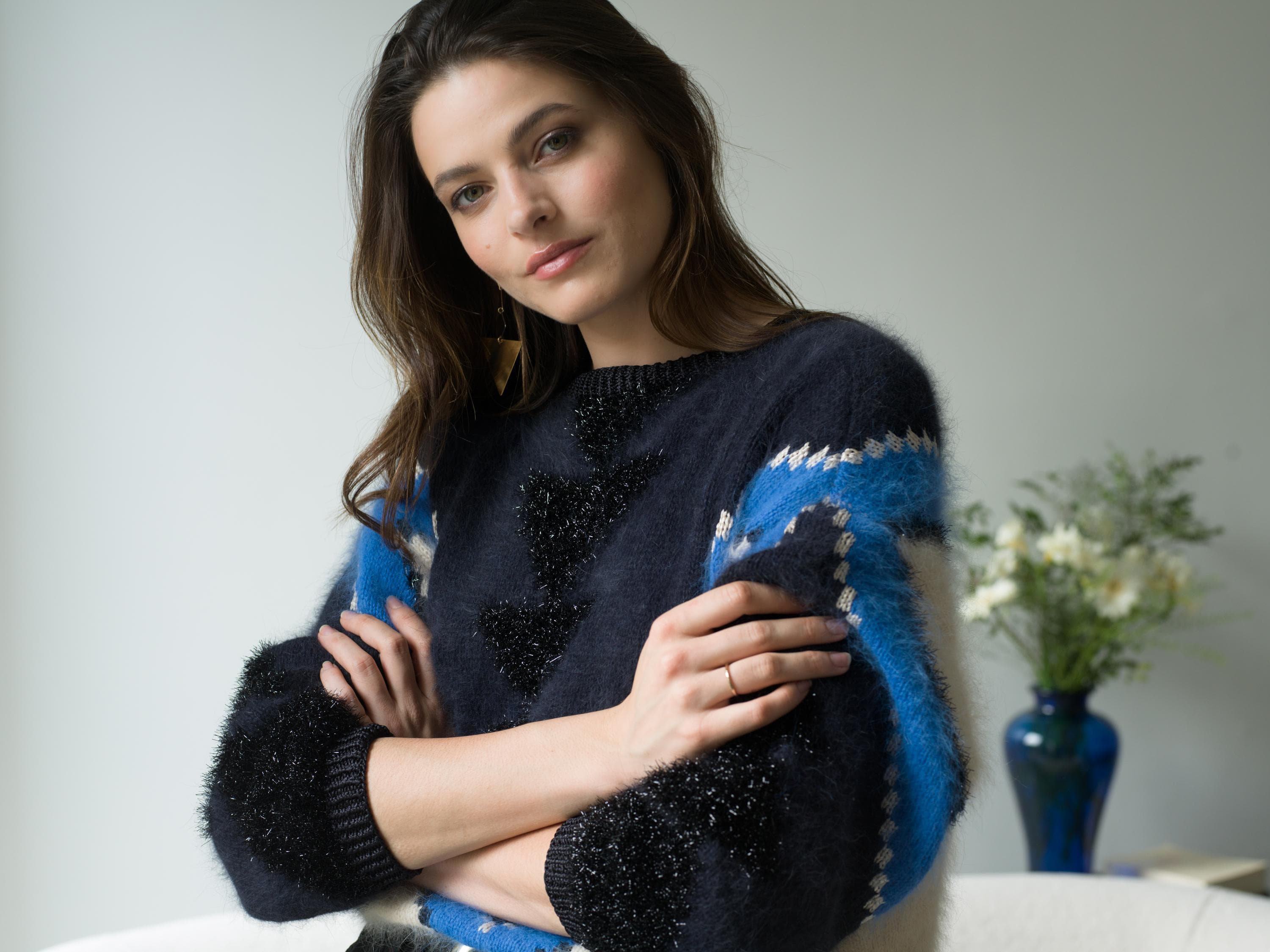 Annyblatt Manelle pullover kit maglia angora S blu marine