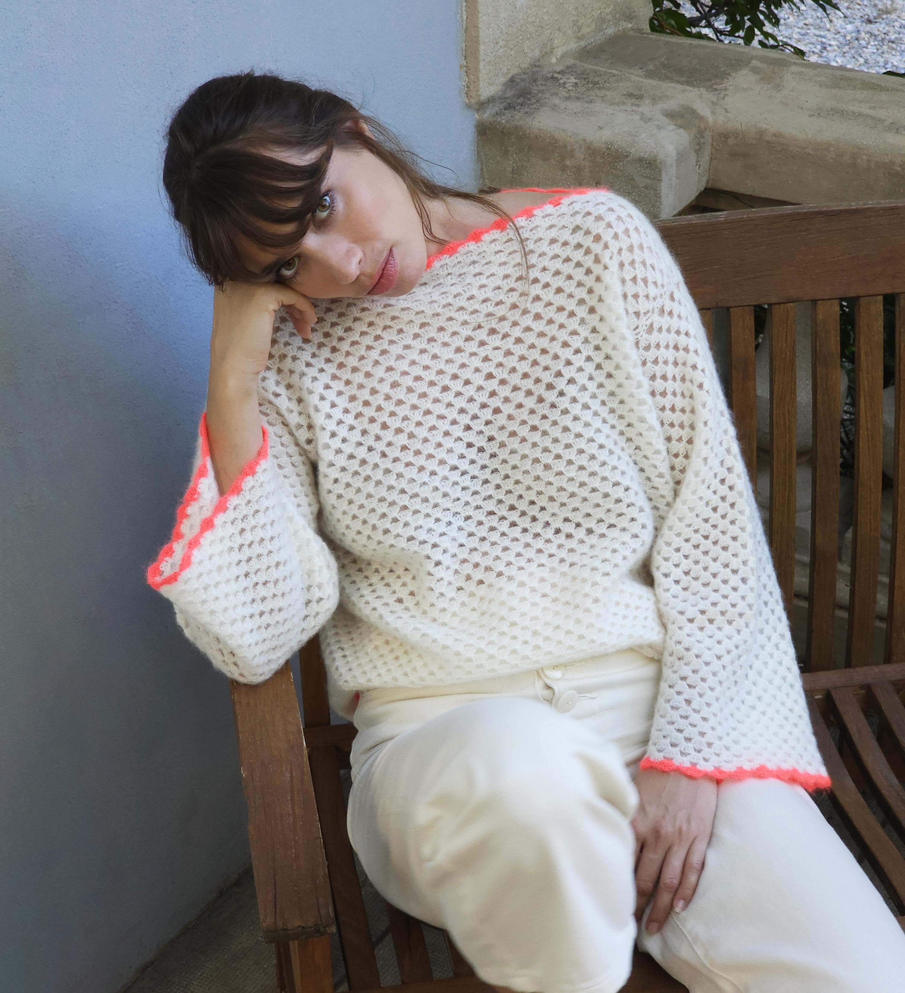 Annyblatt Eva kit pullover uncinetto mohair naturale neon