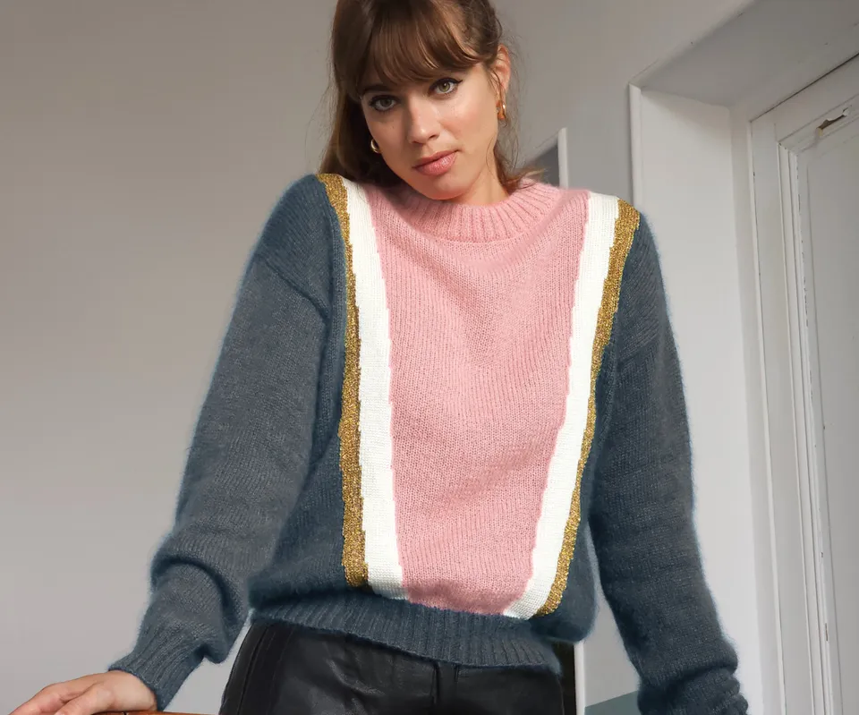 Annyblatt Serena maglione mohair grigio e rosa lurex
