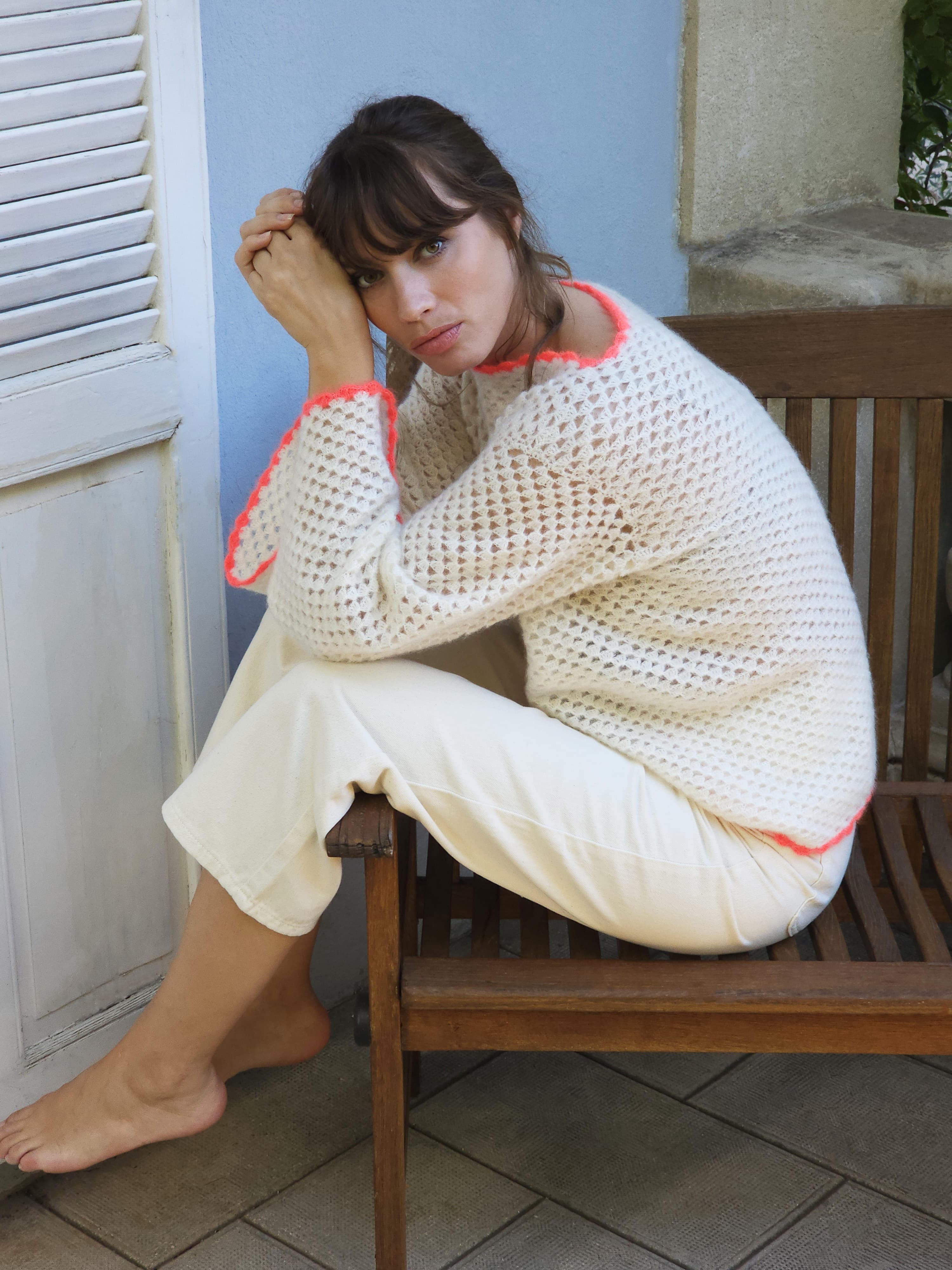 Annyblatt Eva kit pullover uncinetto mohair naturale neon