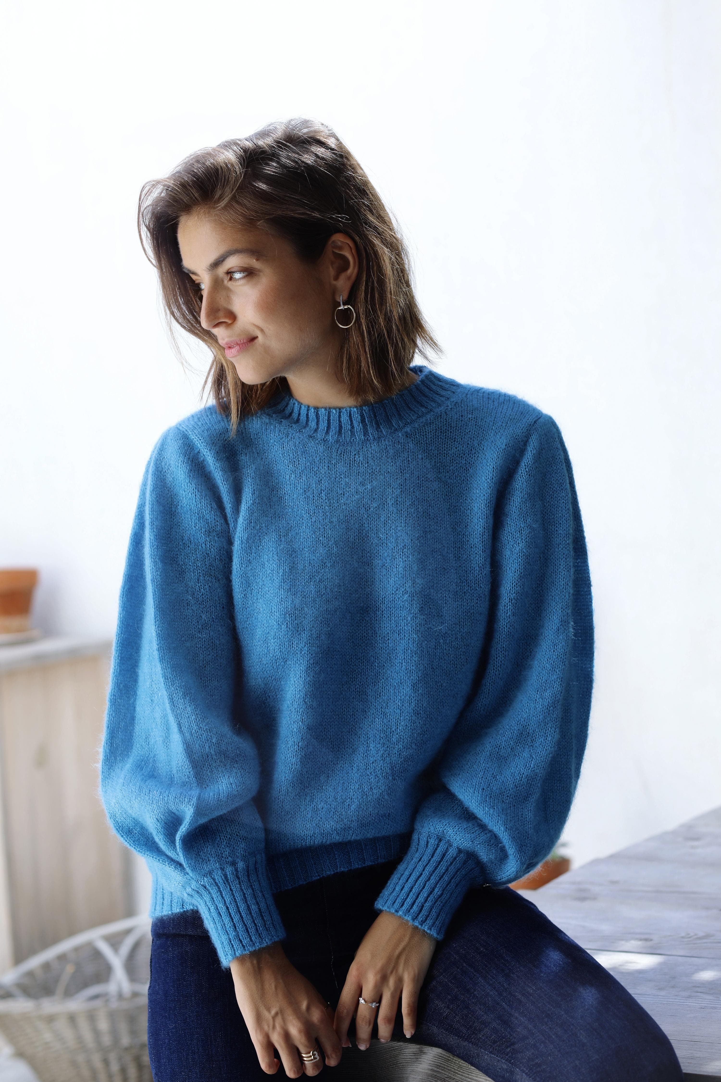 Anny Blatt Alix maglione mohair blu geai