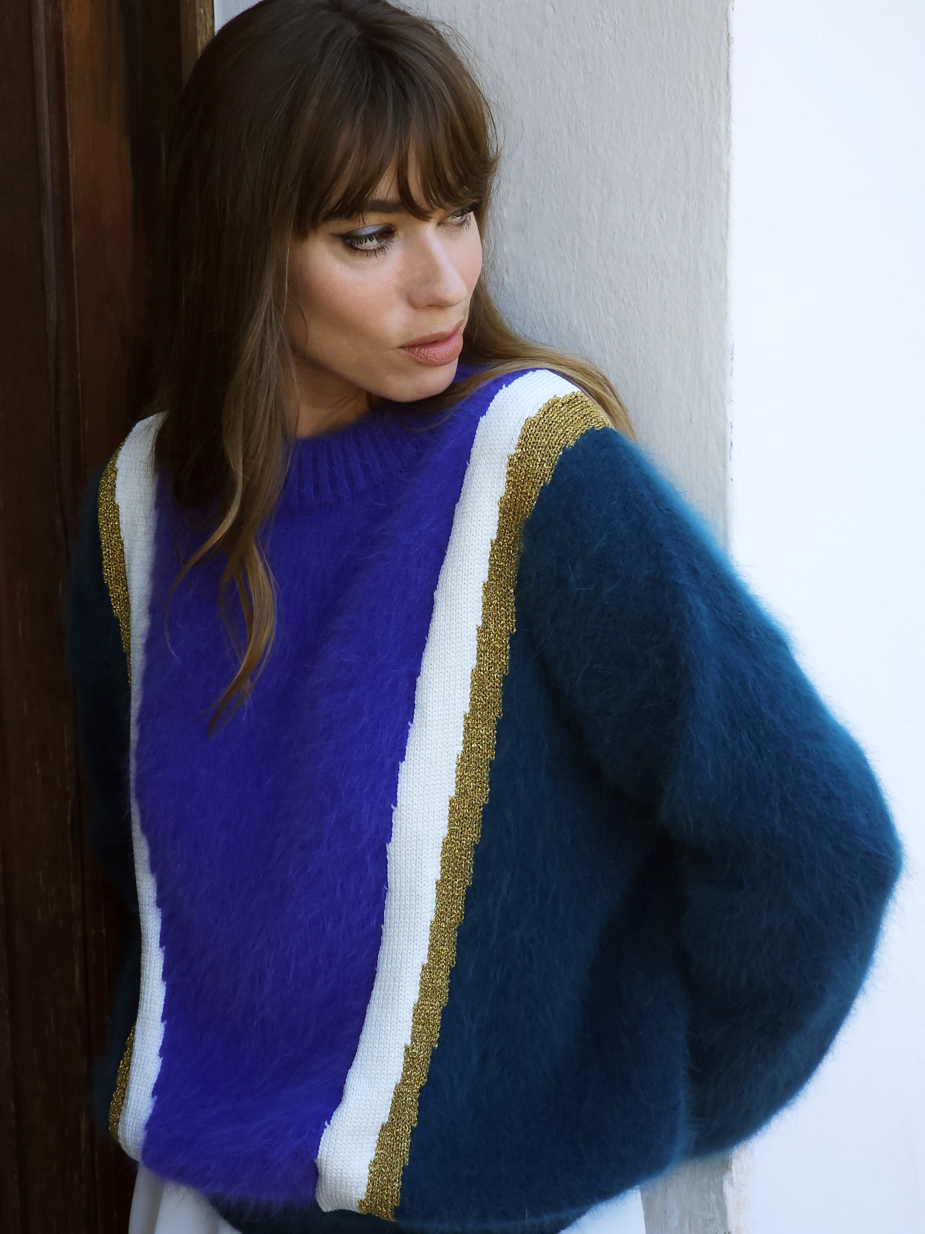 Anny Blatt Serena maglione angora grigio e sorbetto