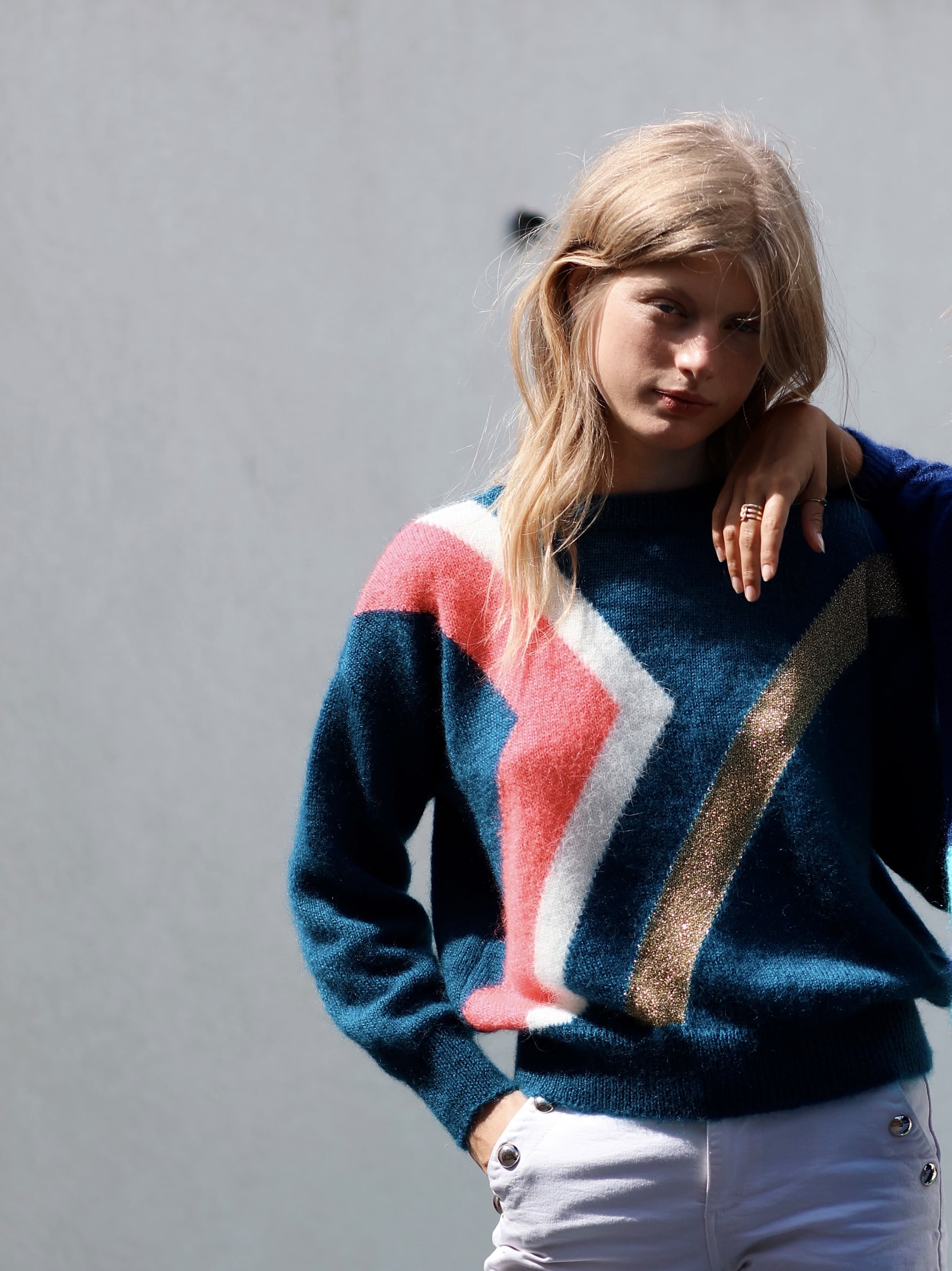 Annyblatt Inès maglione girocollo mohair Pacifico neon