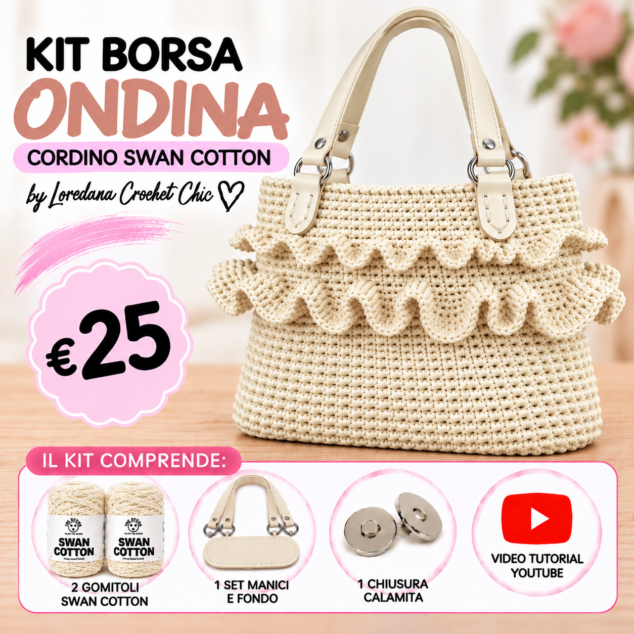 Il Filo di Arianna Ondina kit borsa uncinetto Set Bianco