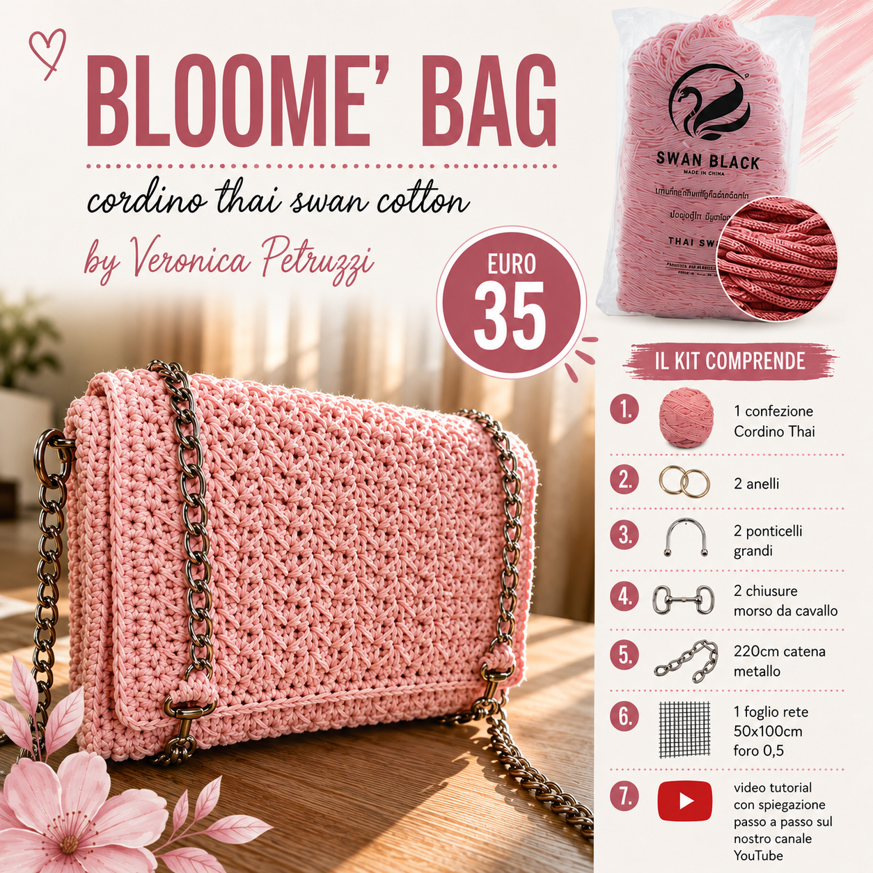 Il Filo di Arianna Bloome Bag kit borsa cordino thai con tutorial
