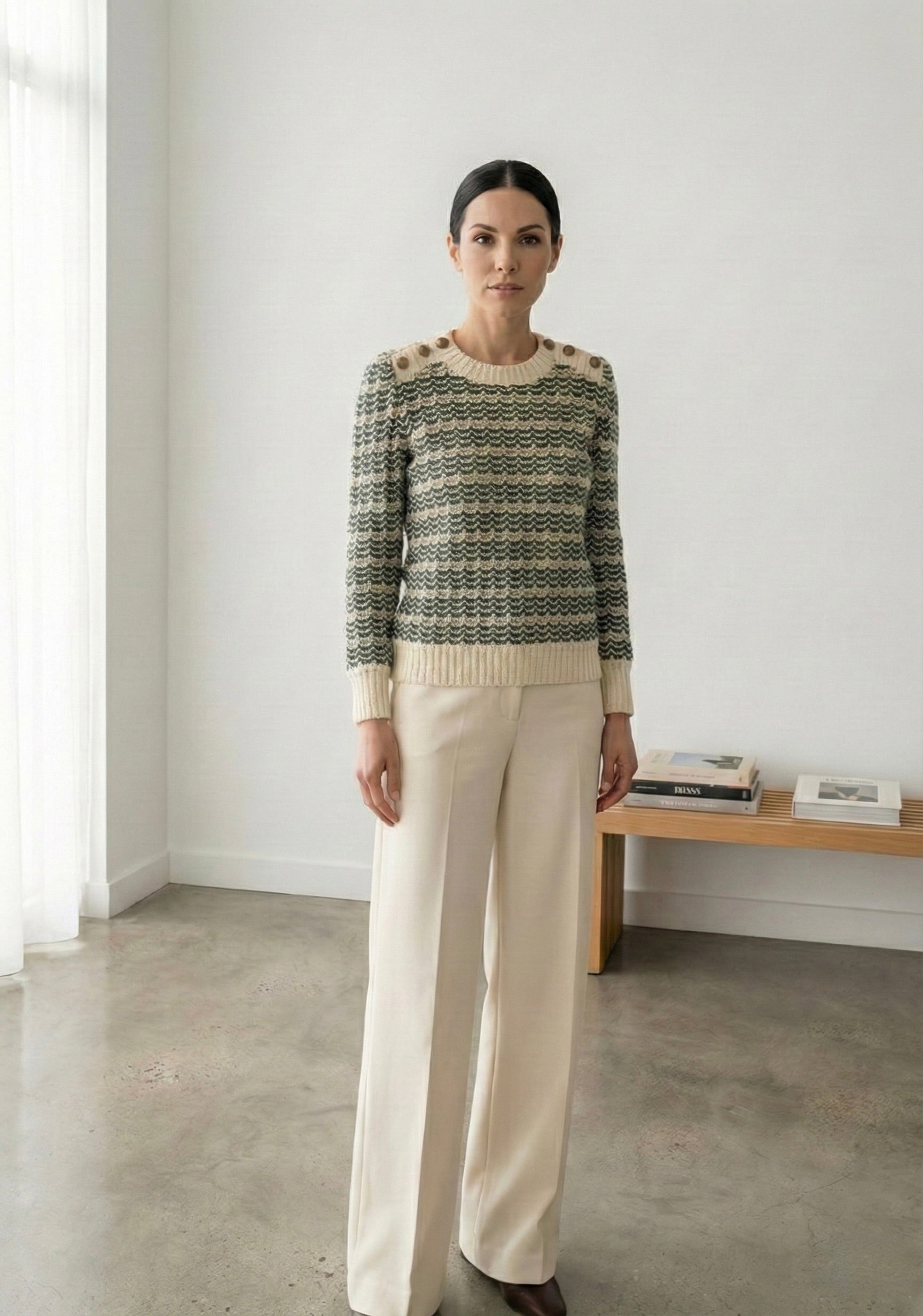 Annyblatt Sana kit pullover merino kaki punto fantasia