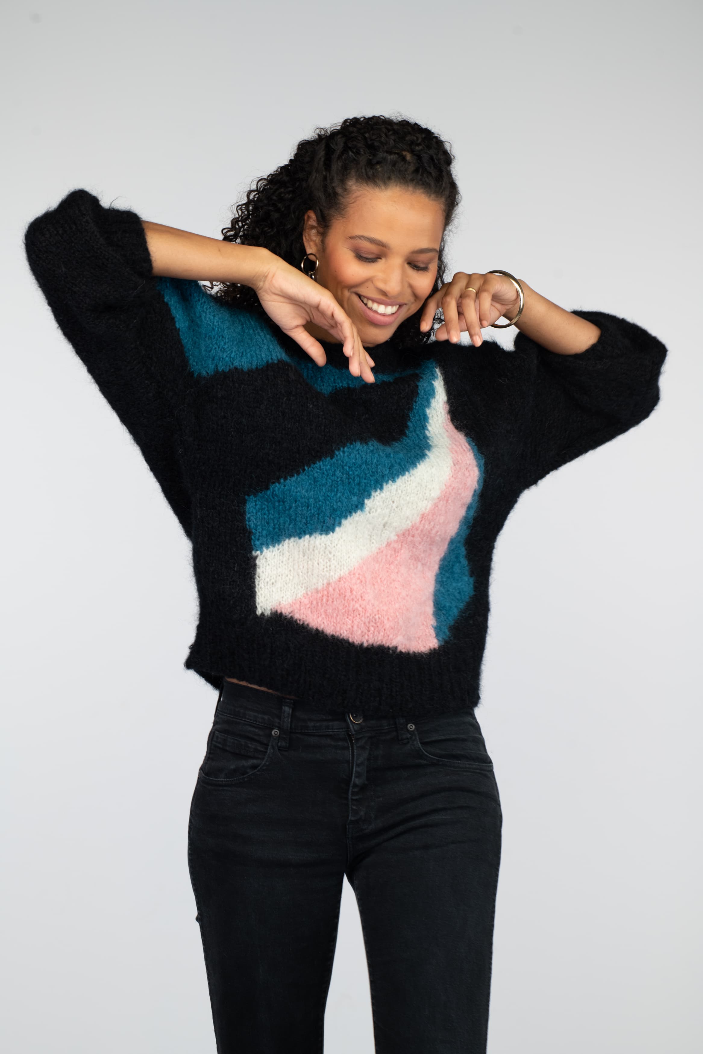 Annyblatt Lucy kit maglia pullover jacquard nero pacifico