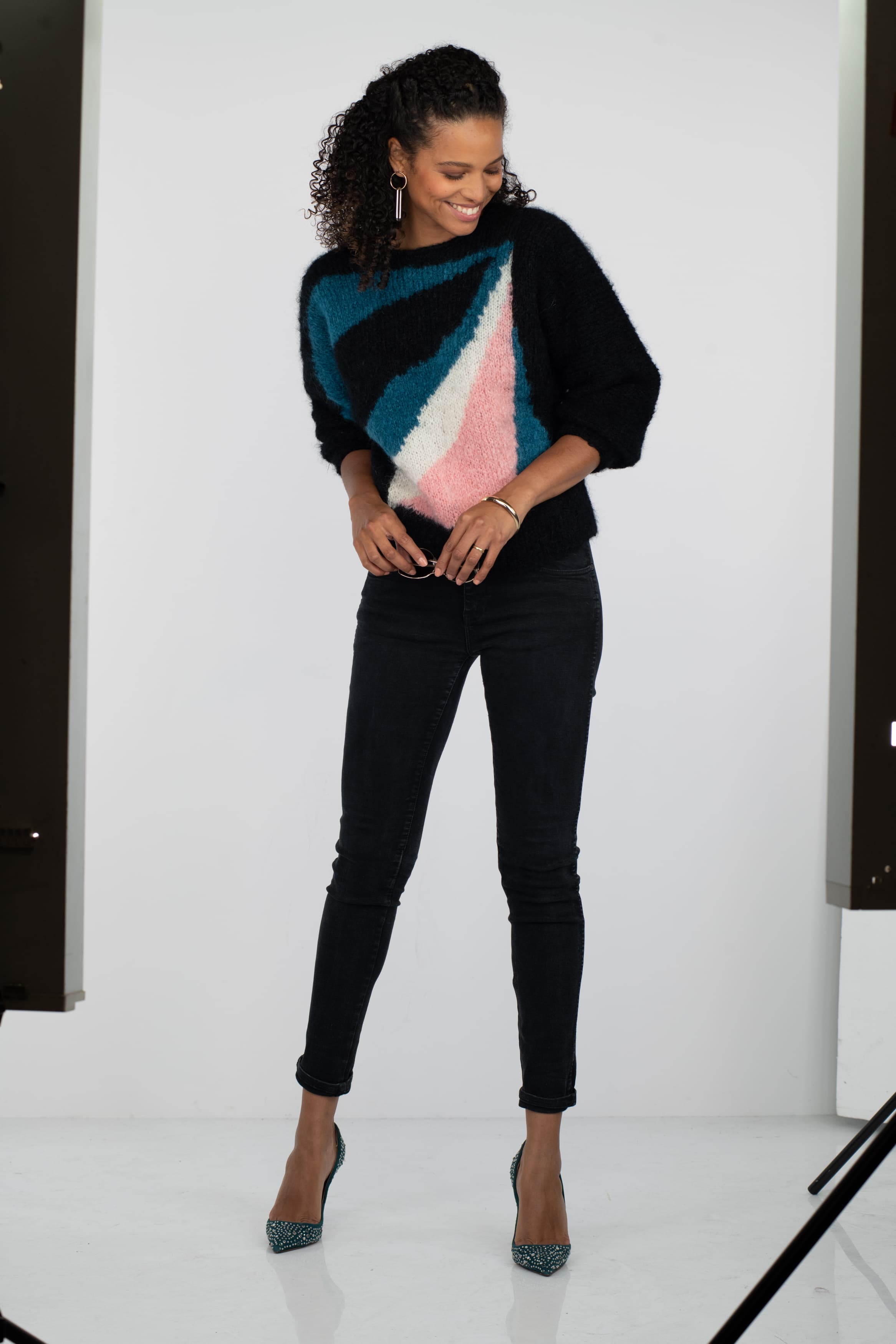 Annyblatt Lucy kit maglia pullover jacquard nero pacifico