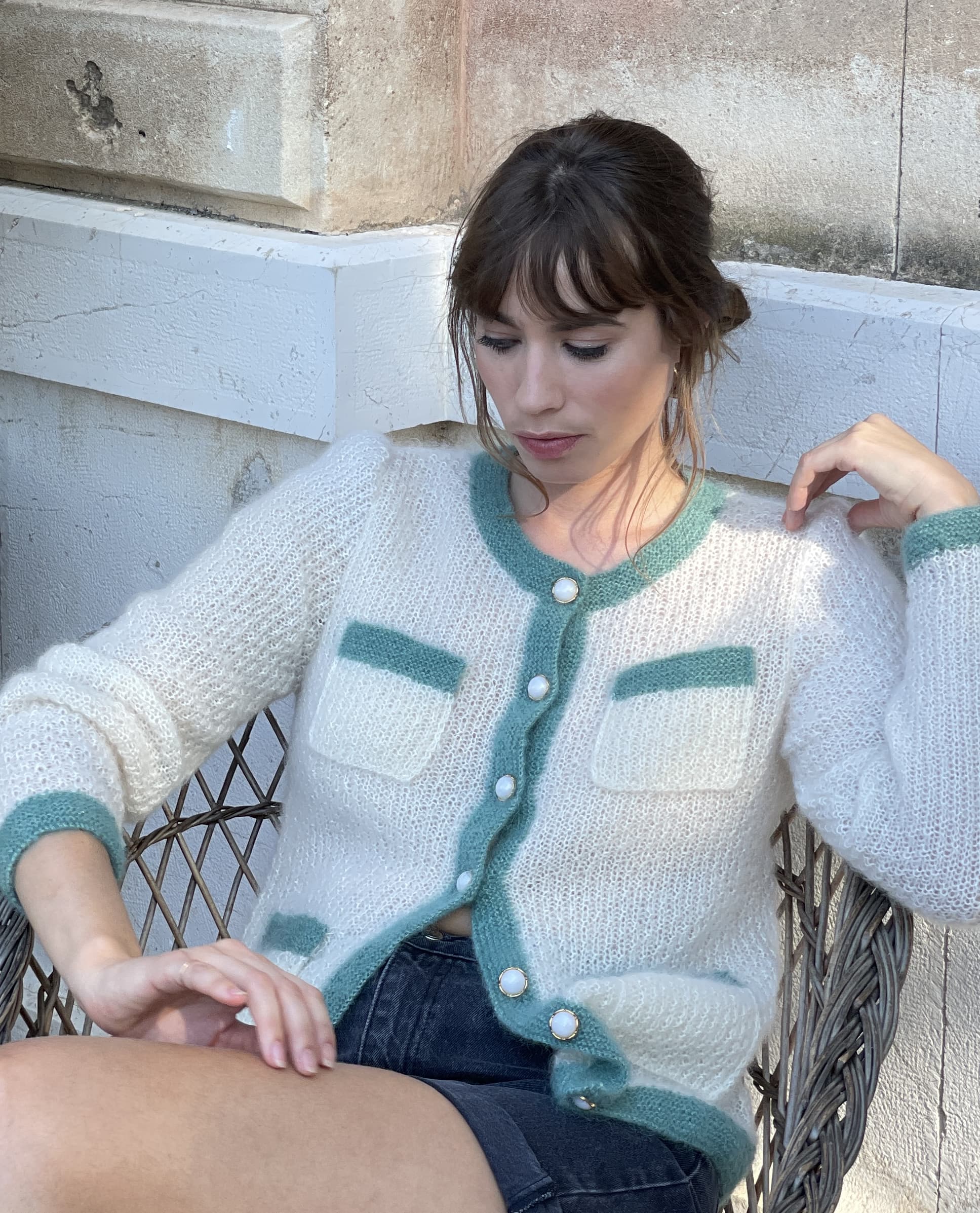 Annyblatt Daisy giacca kit maglia mohair S naturale mandorla