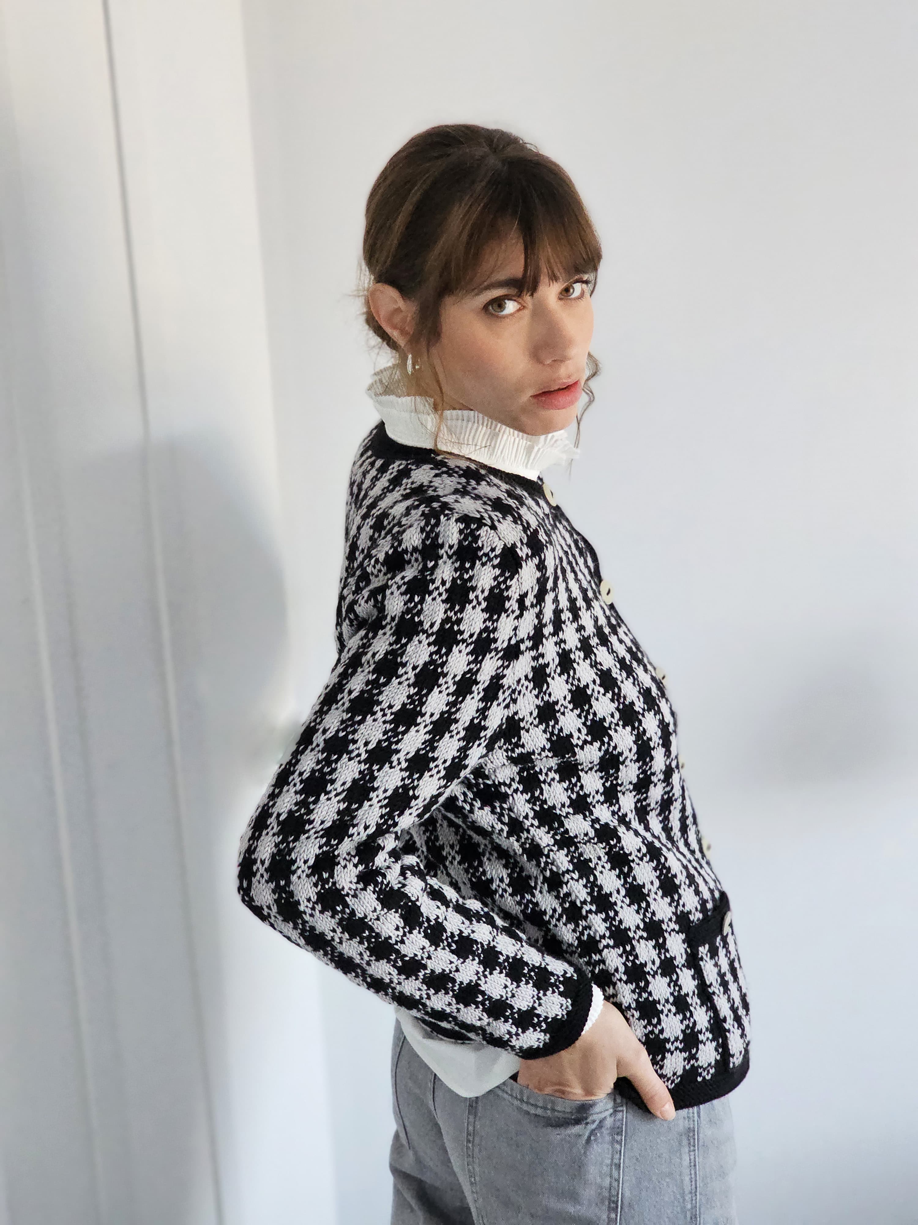 Anny Blatt Eliza kit cardigan merinos givre jacquard