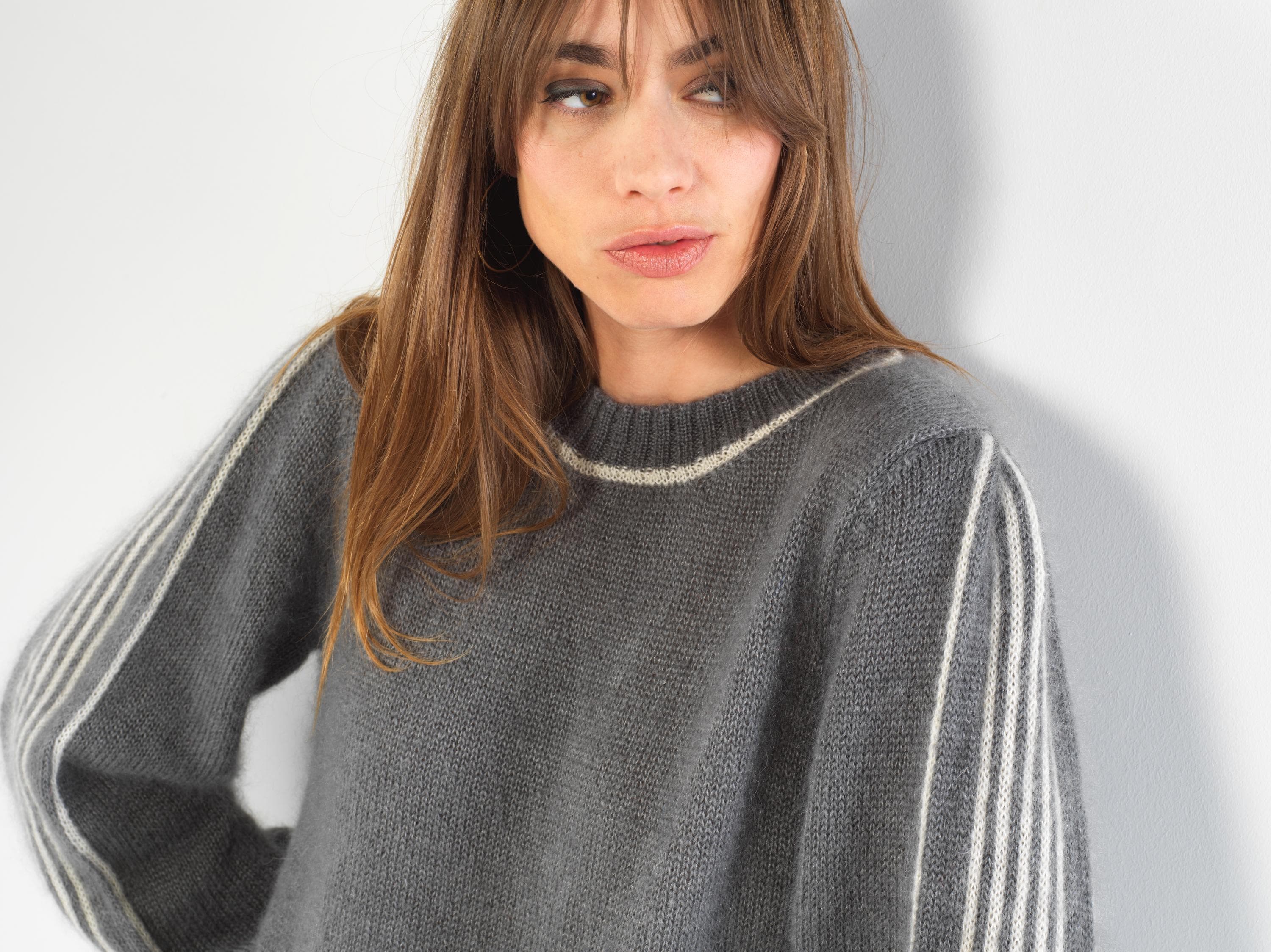 Anny Blatt Alix maglione mohair taglia M grigio naturale