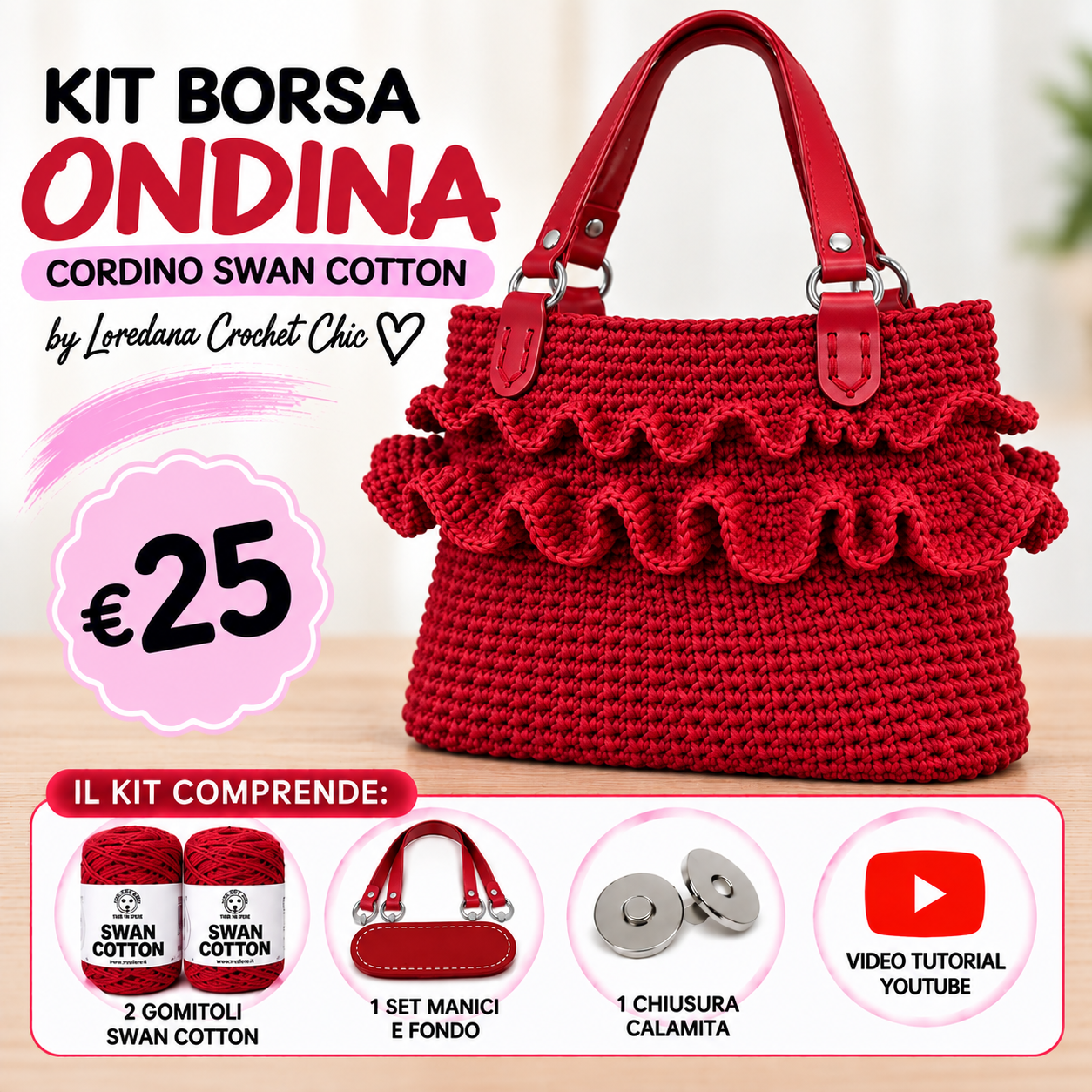 Il Filo di Arianna Ondina kit borsa uncinetto Set Bianco
