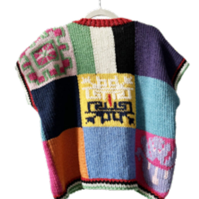 Gomitolorosa Maxi Tatreez gilet in lana fatto a mano