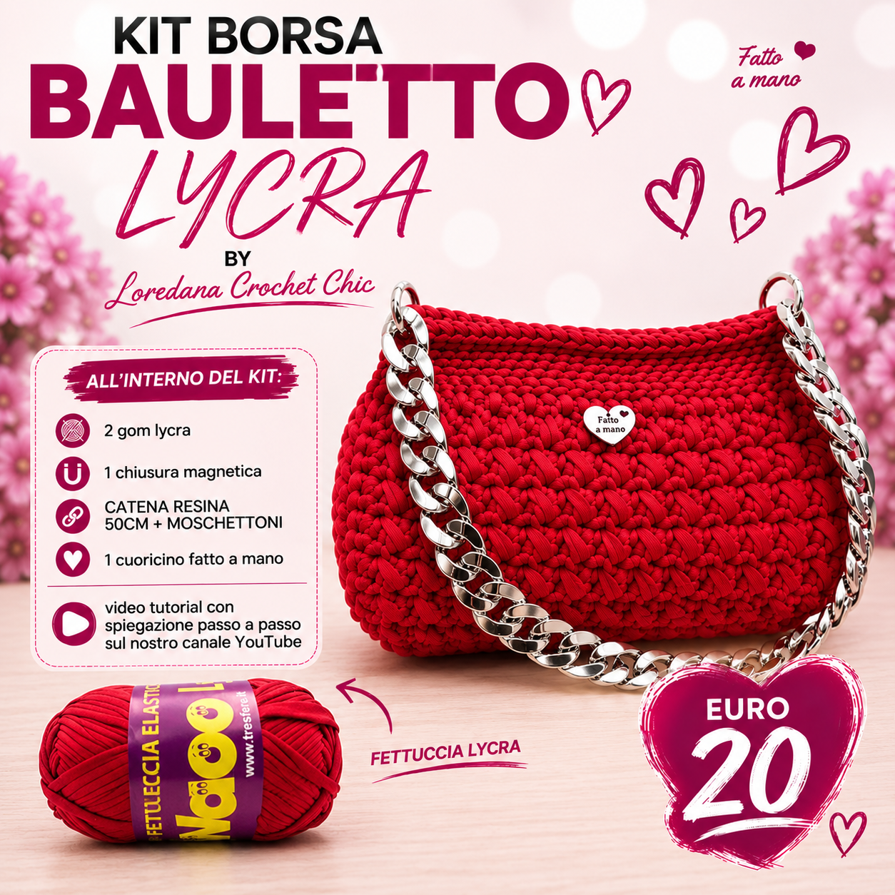 Crochet Chic Bauletto kit borsa fettuccia bordeaux 40
