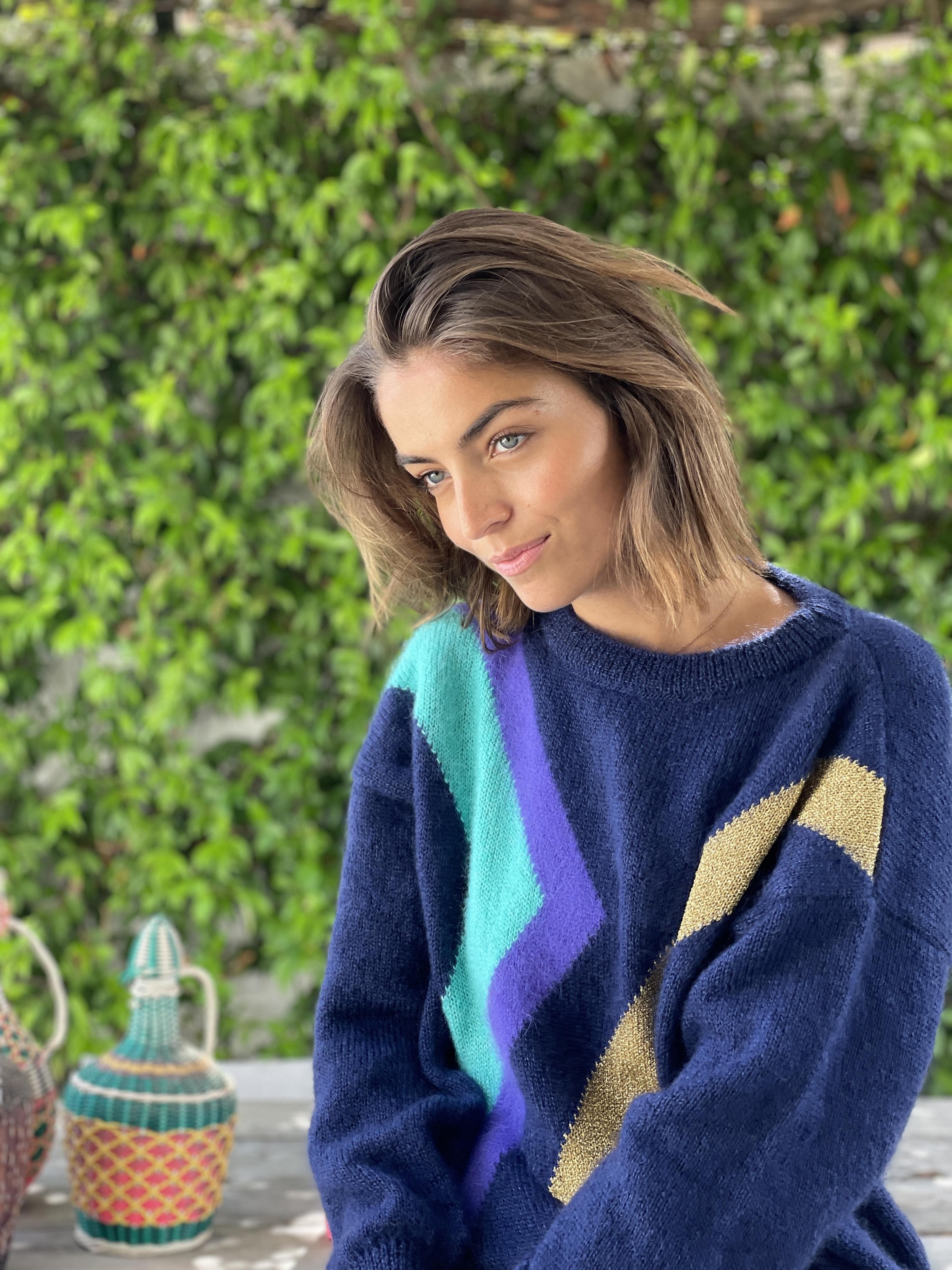 Anny Blatt Inès pull mohair blu tahiti S