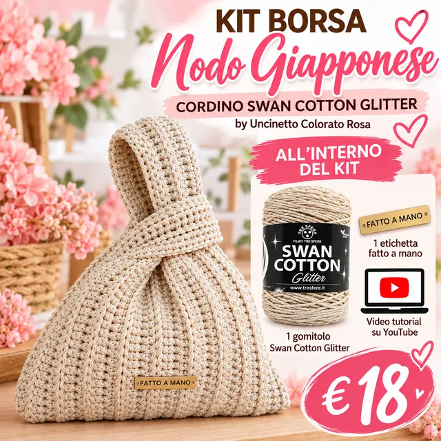 Il Filo di Arianna Nodo Giapponese kit borsa Panna Oro