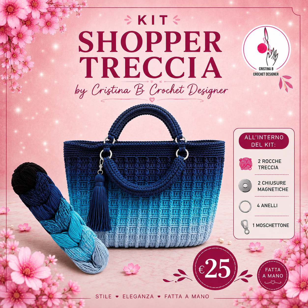 Treccia Shopper Kit borsa uncinetto Mix Rosso Grigio