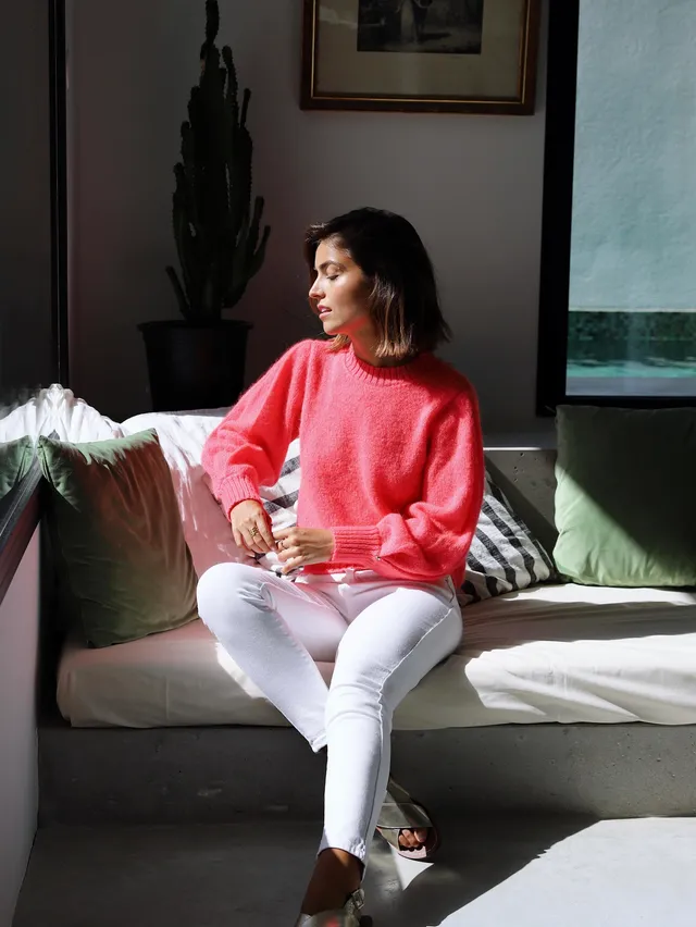 Anny Blatt Alix maglione mohair e seta neon