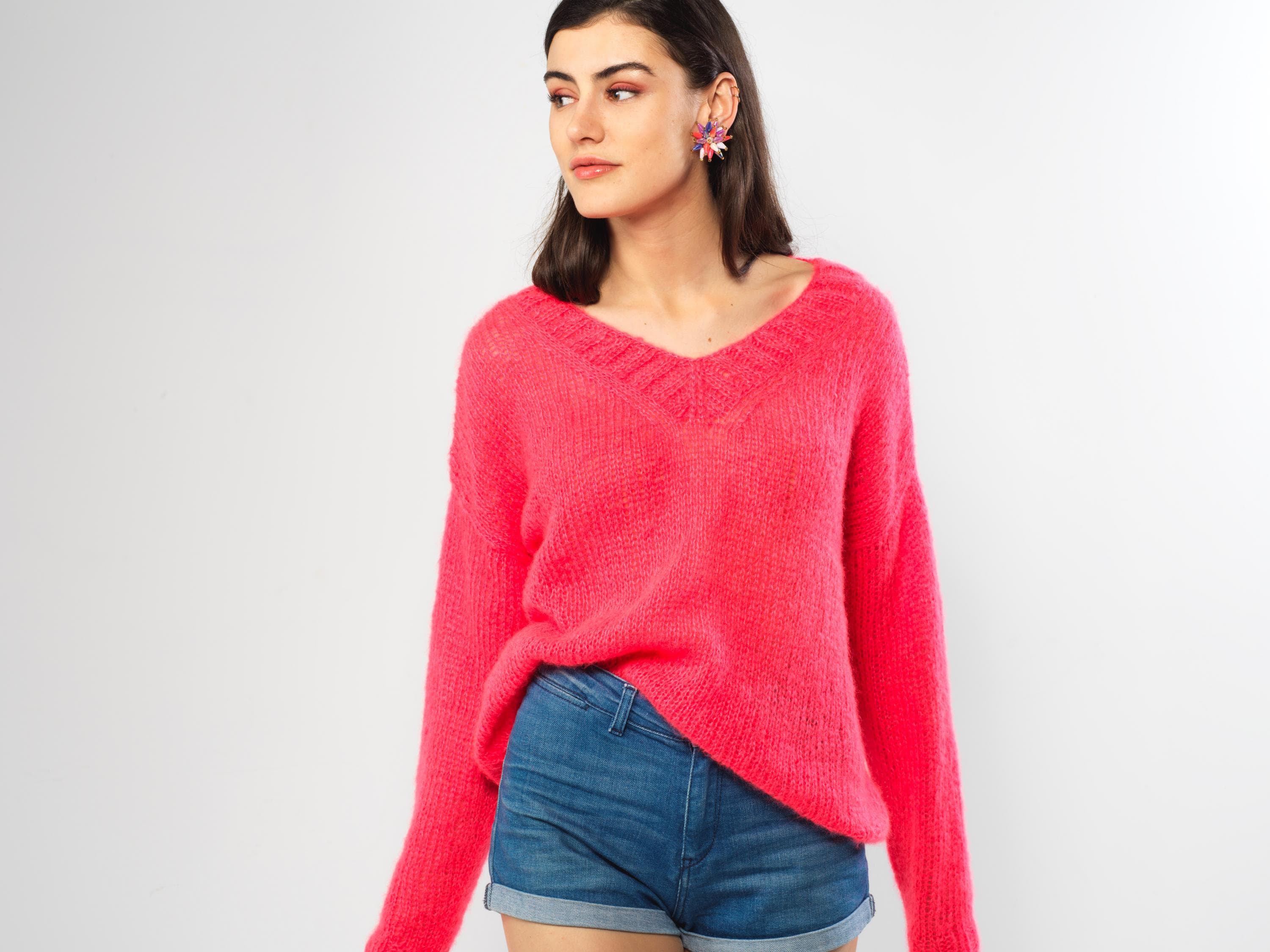 Annyblatt Pull Nina kit maglia scollo V mohair neon taglia M