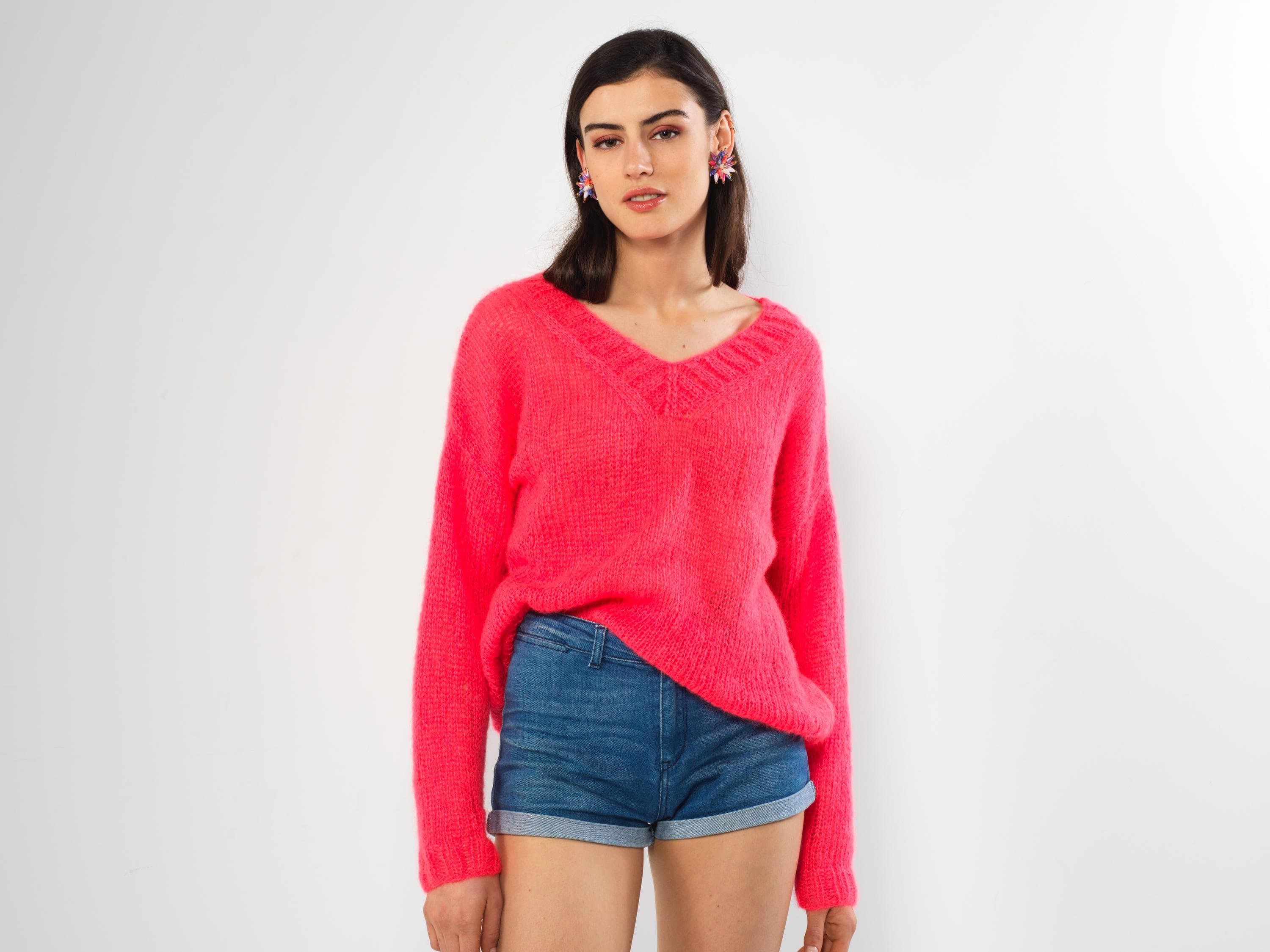 Annyblatt Pull Nina kit maglia scollo V mohair neon taglia M