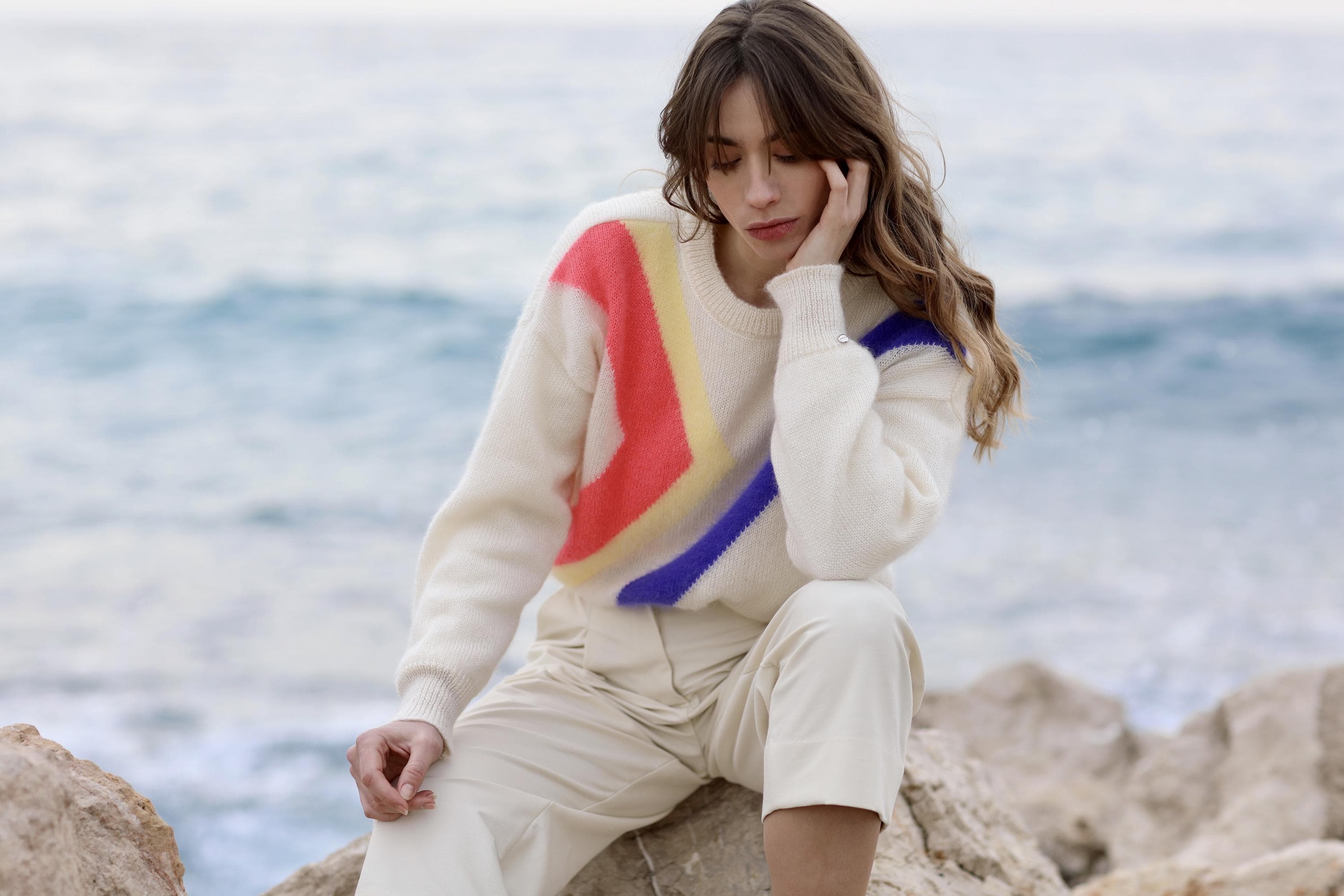 Annyblatt Inès pullover mohair Naturale e Neon