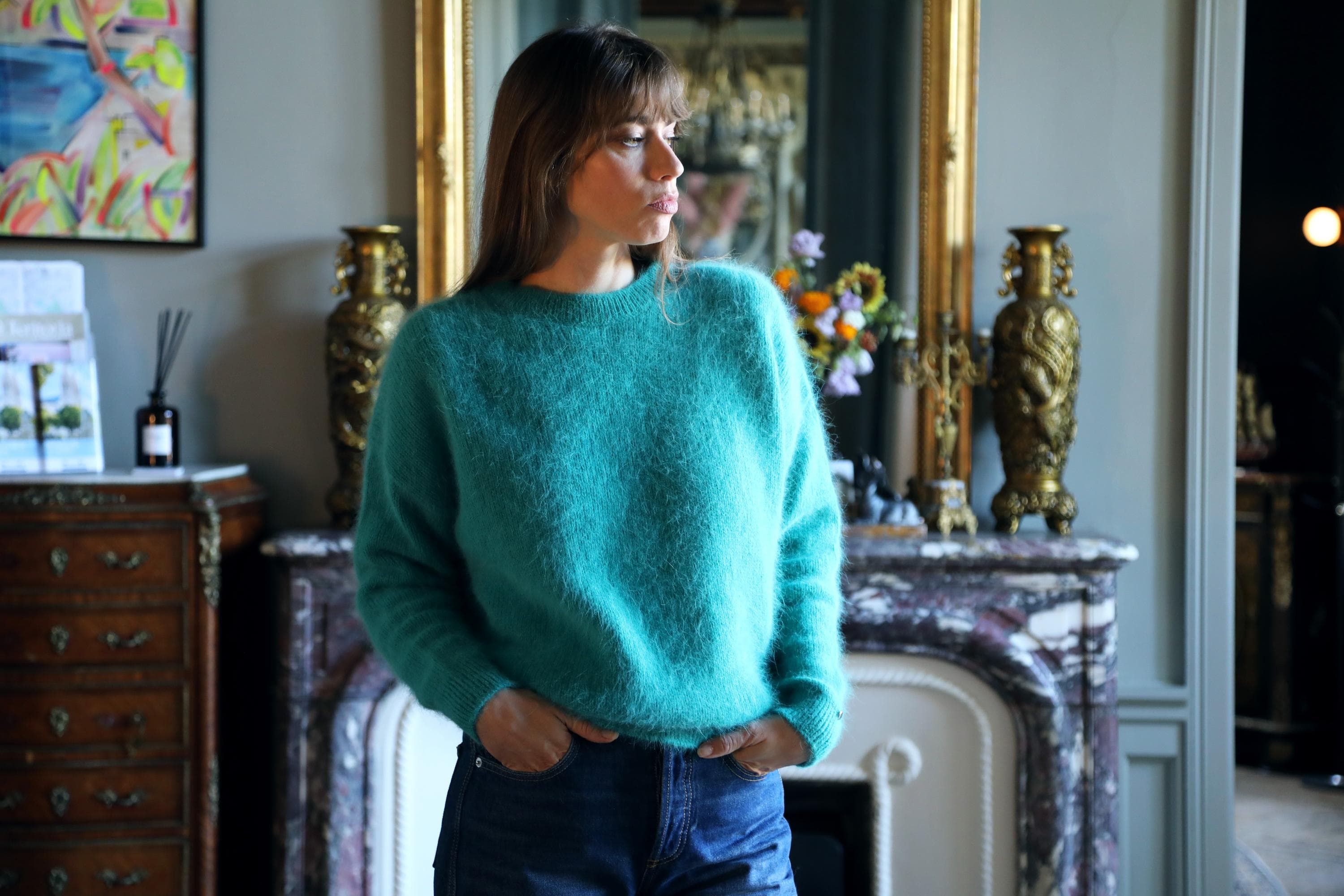Anny Blatt Pipa maglione angora menta pelo leggero