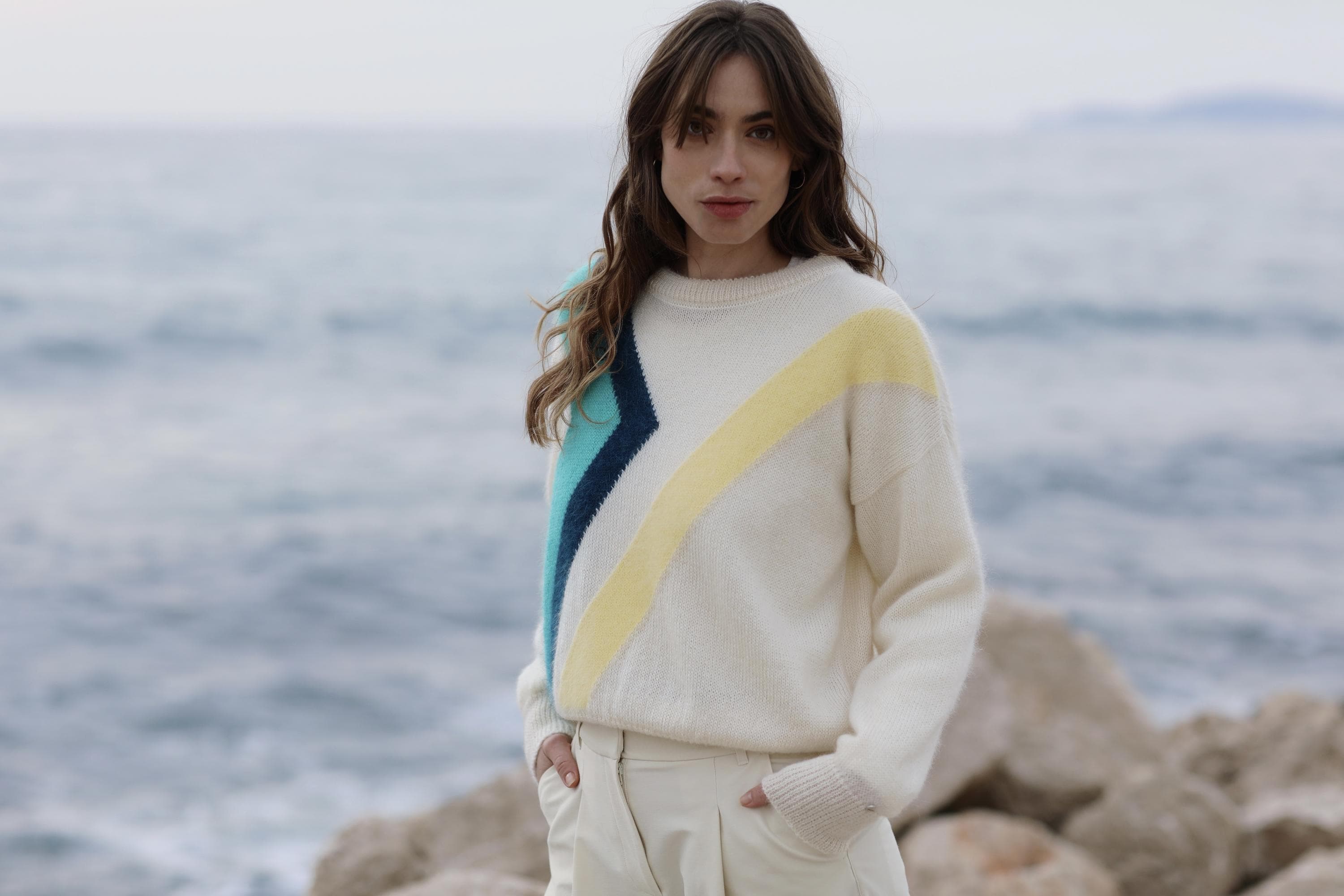 Anny Blatt Inès maglione mohair Naturale e Tahiti