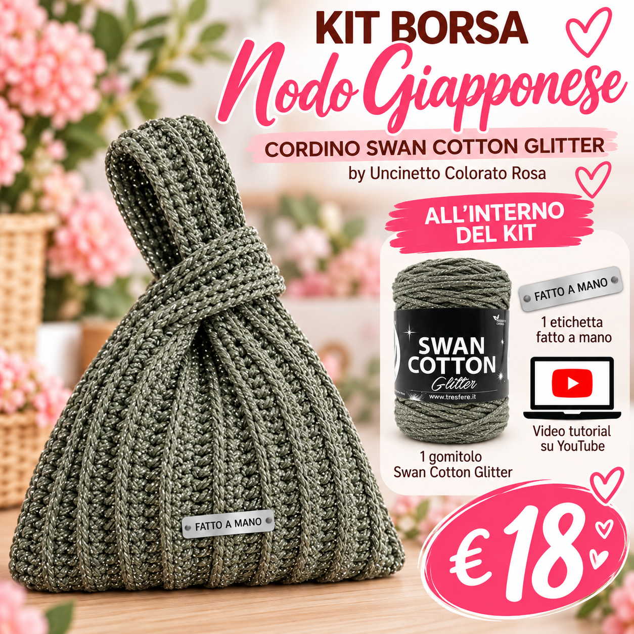 Il Filo di Arianna Nodo Giapponese kit borsa Panna Oro