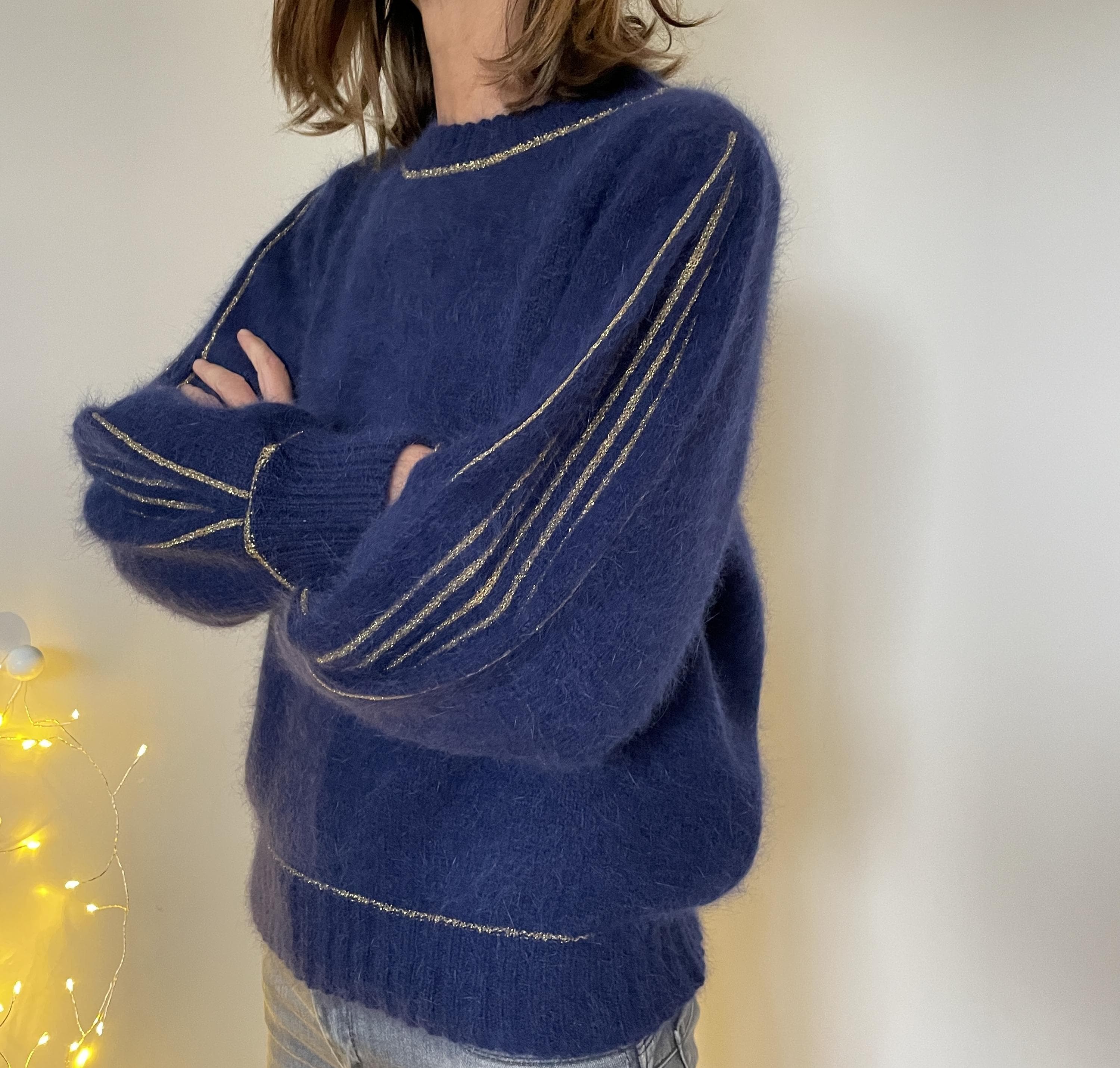 Anny Blatt Alix Maglione Angora Blu Marine Oro