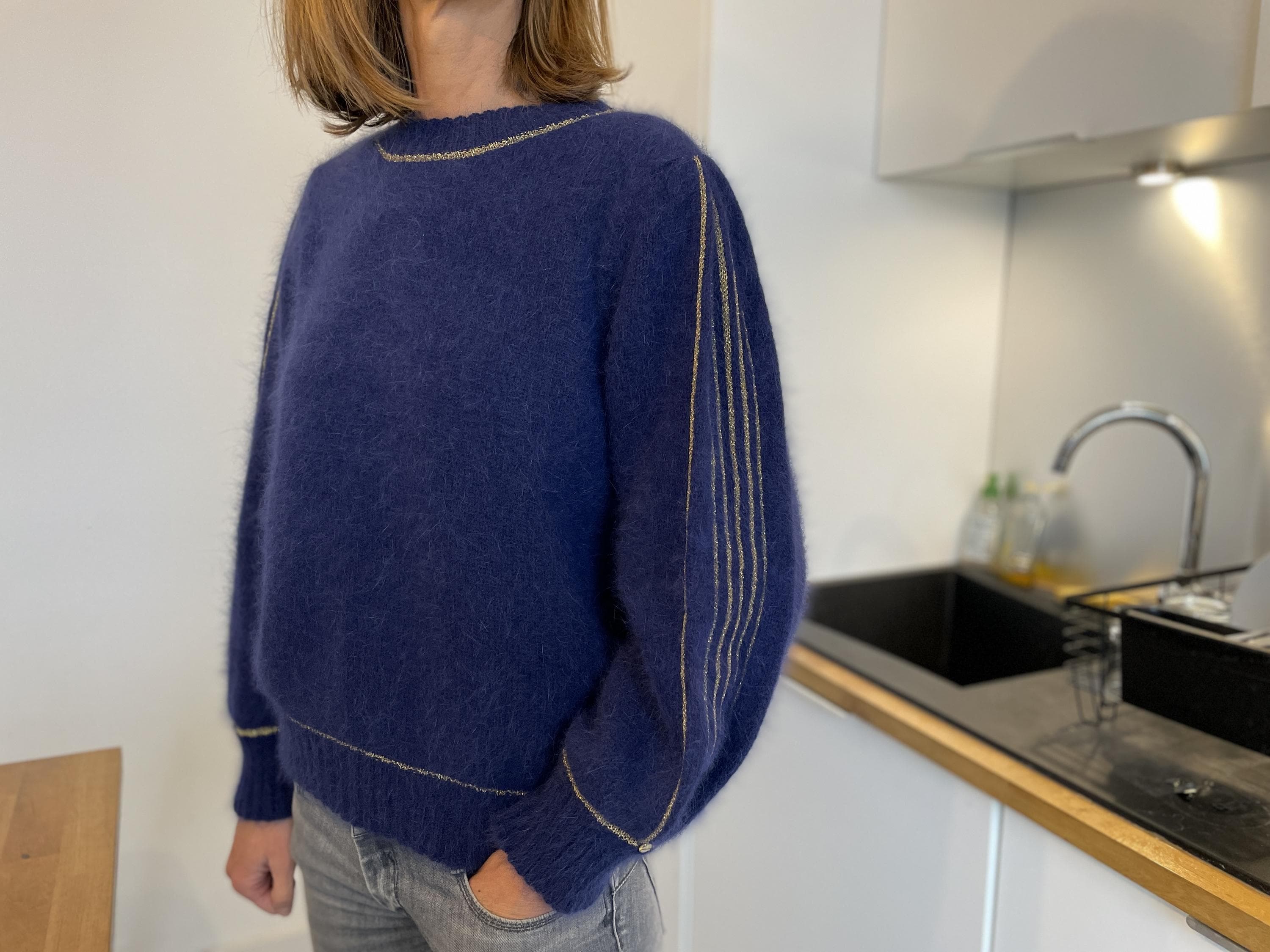 Anny Blatt Alix Maglione Angora Blu Marine Oro