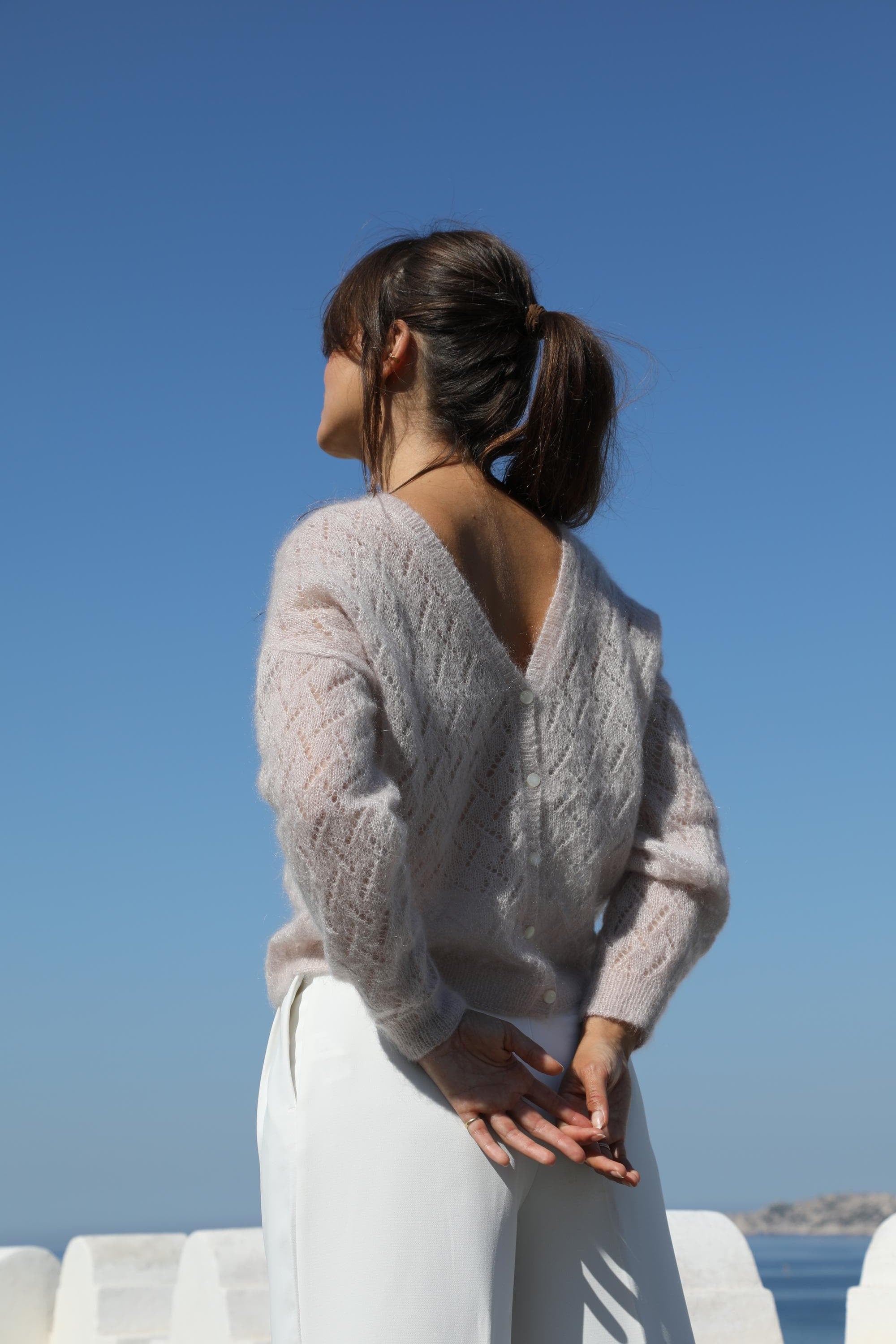 Annyblatt Tricia kit gilet M dune mohair scollo V