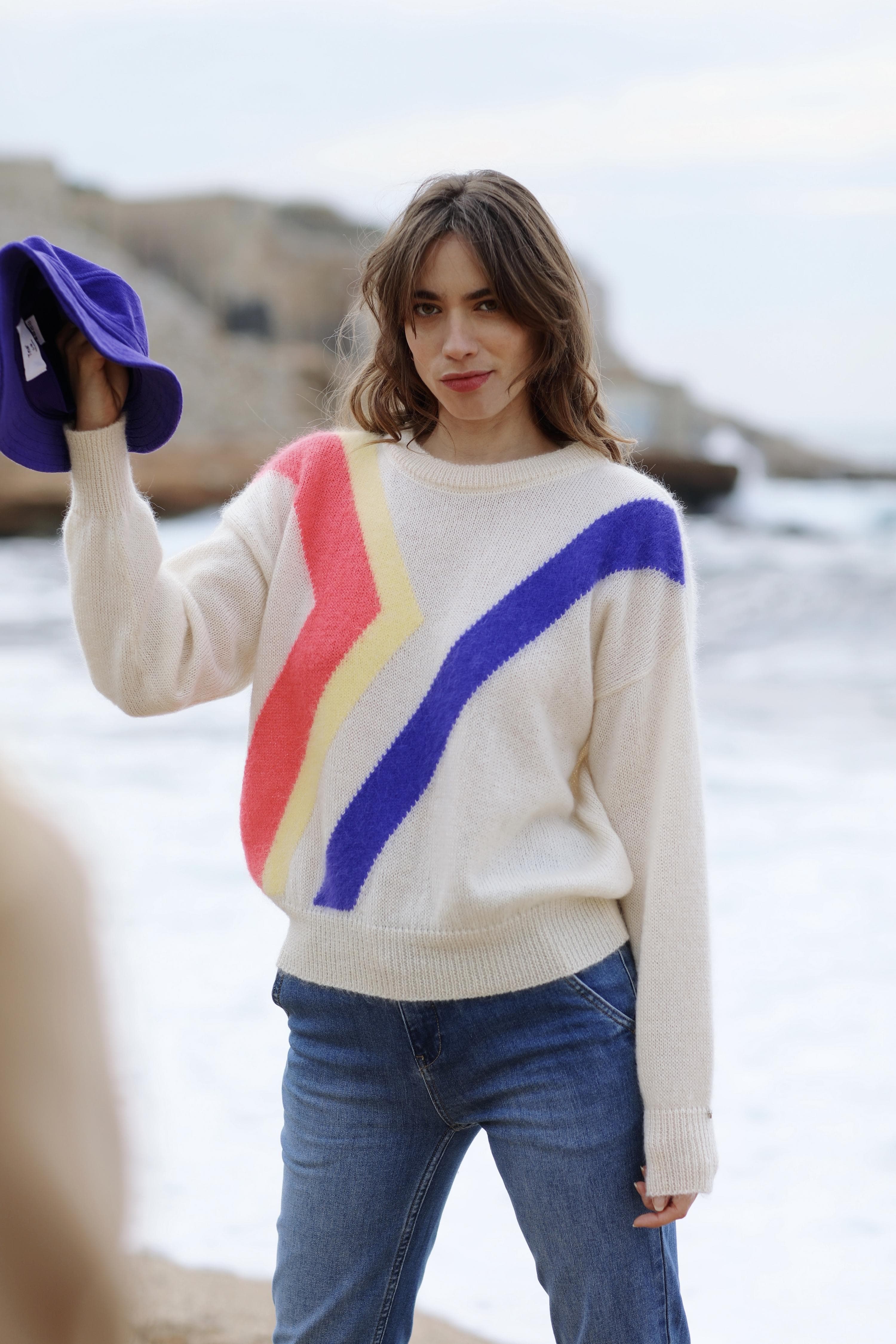 Annyblatt Inès pullover mohair Naturale e Neon