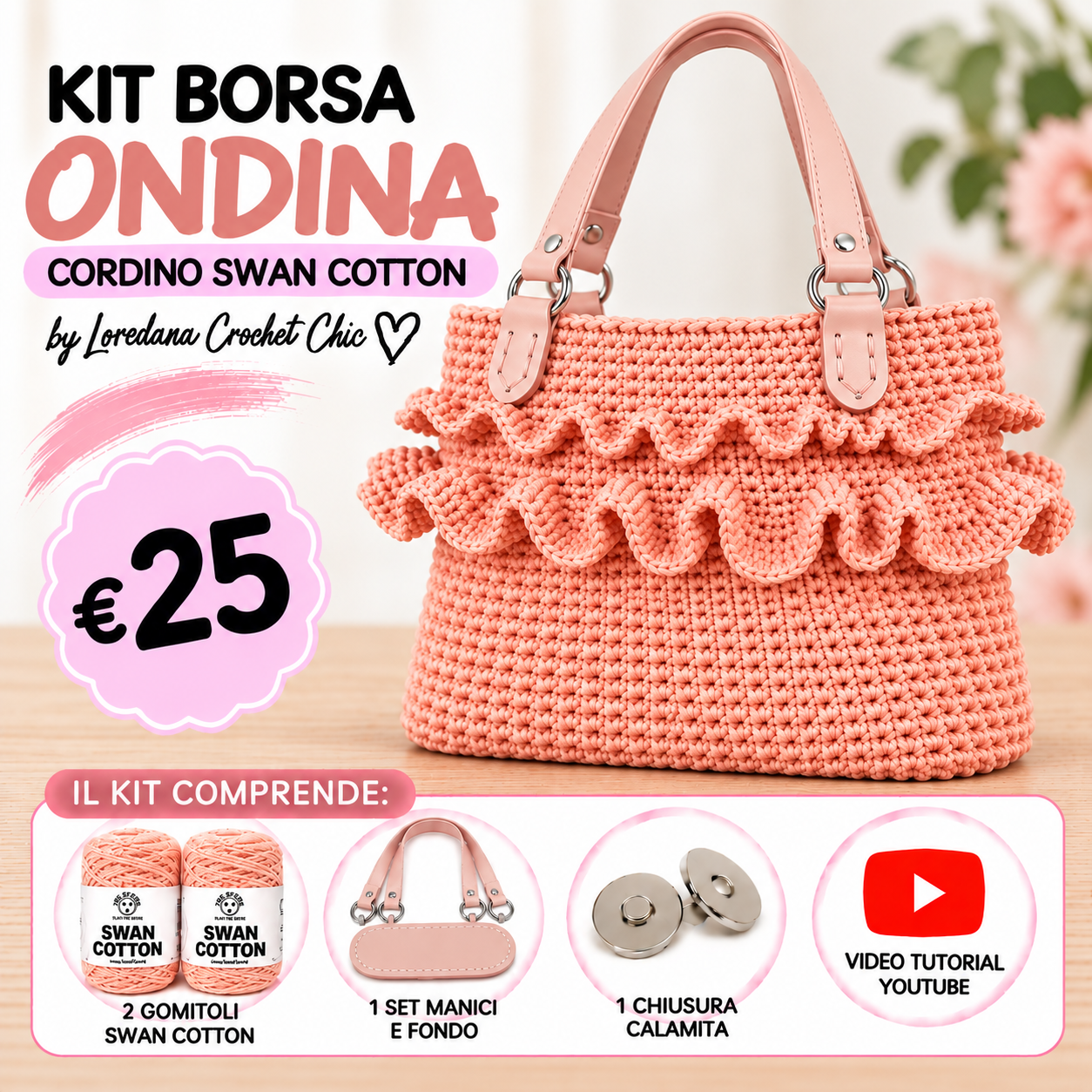 Il Filo di Arianna Ondina kit borsa uncinetto Set Bianco